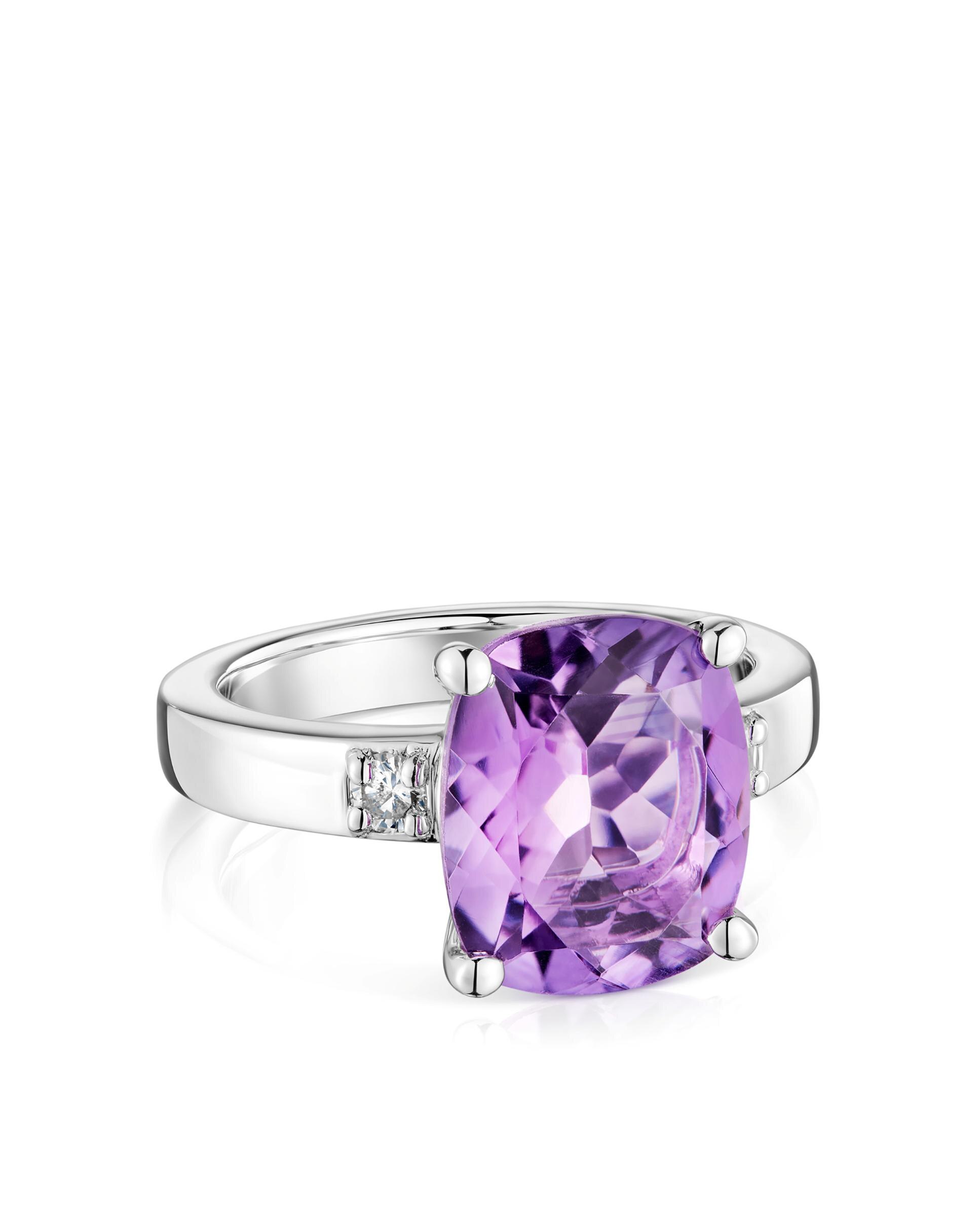 Anel Basic Colors de Prata com Diamantes e Ametista Roxo-2