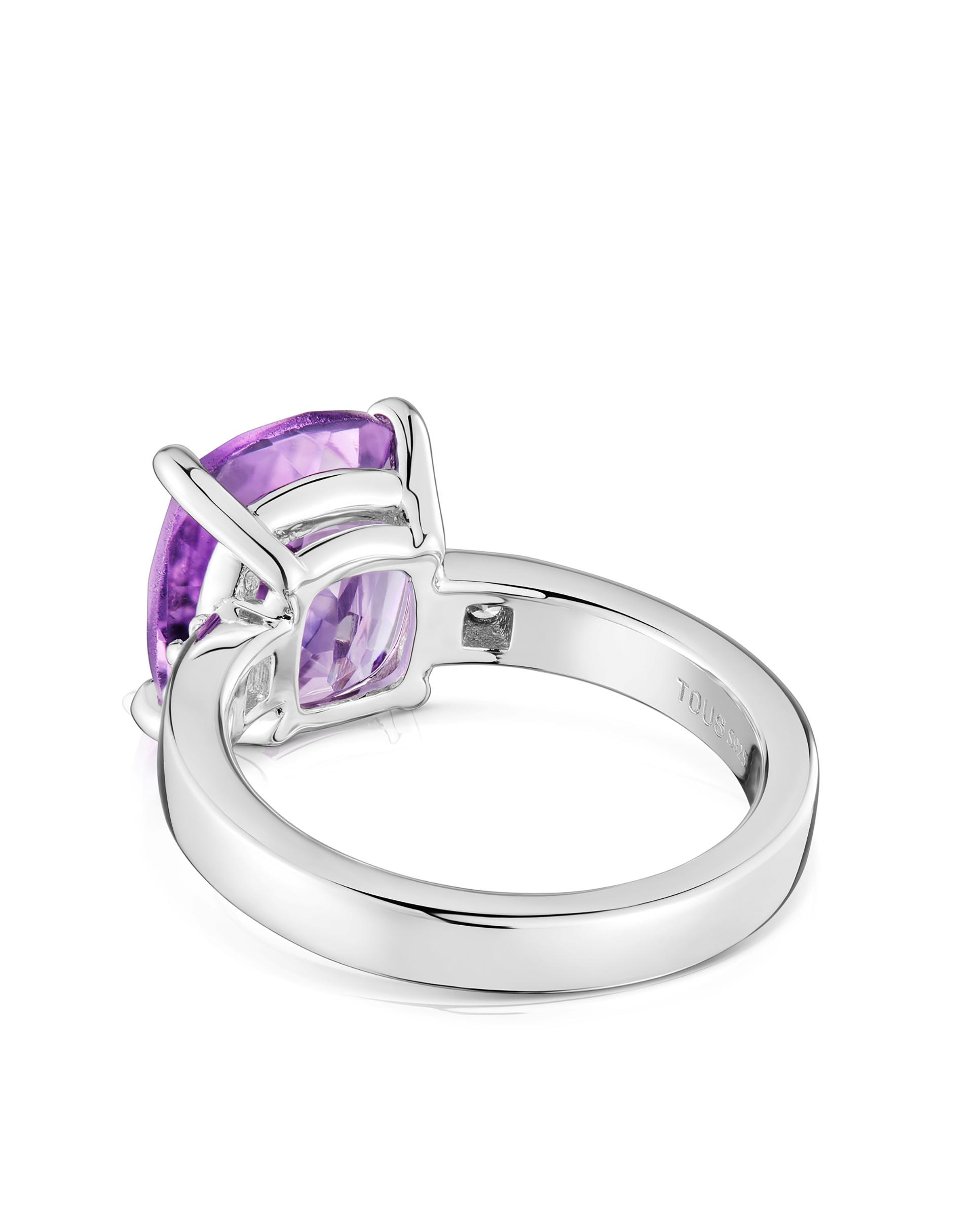 Anel Basic Colors de Prata com Diamantes e Ametista Roxo-3