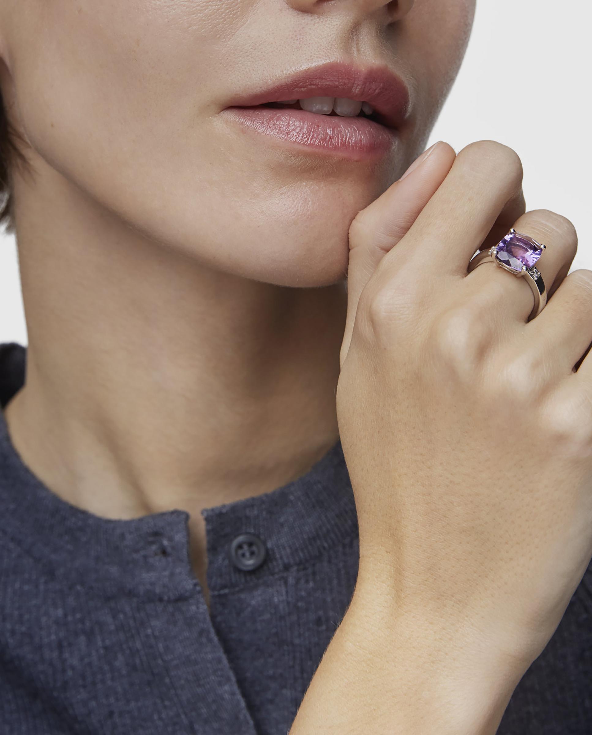 Anel Basic Colors de Prata com Diamantes e Ametista Roxo-4