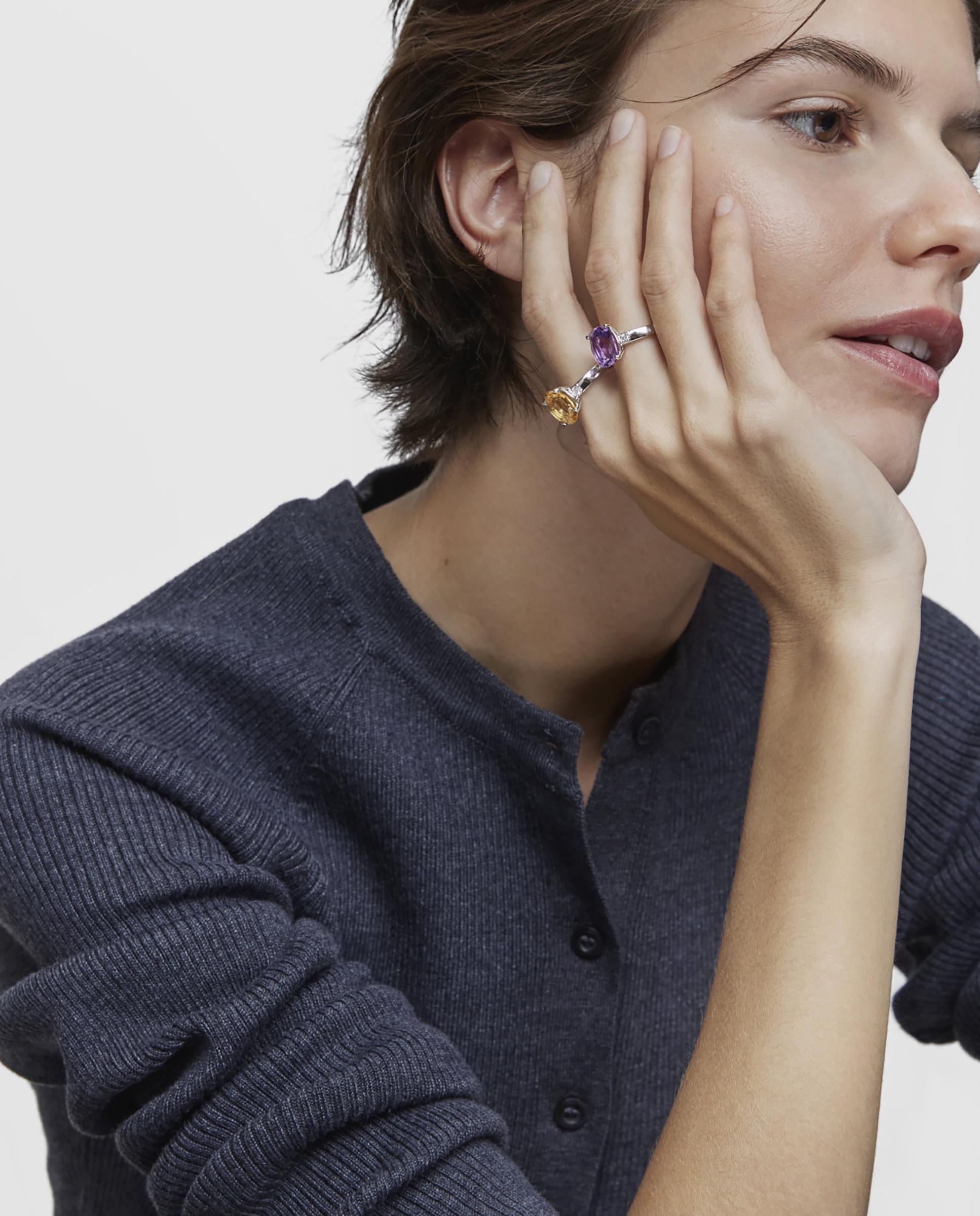 Anel Basic Colors de Prata com Diamantes e Ametista Roxo-5