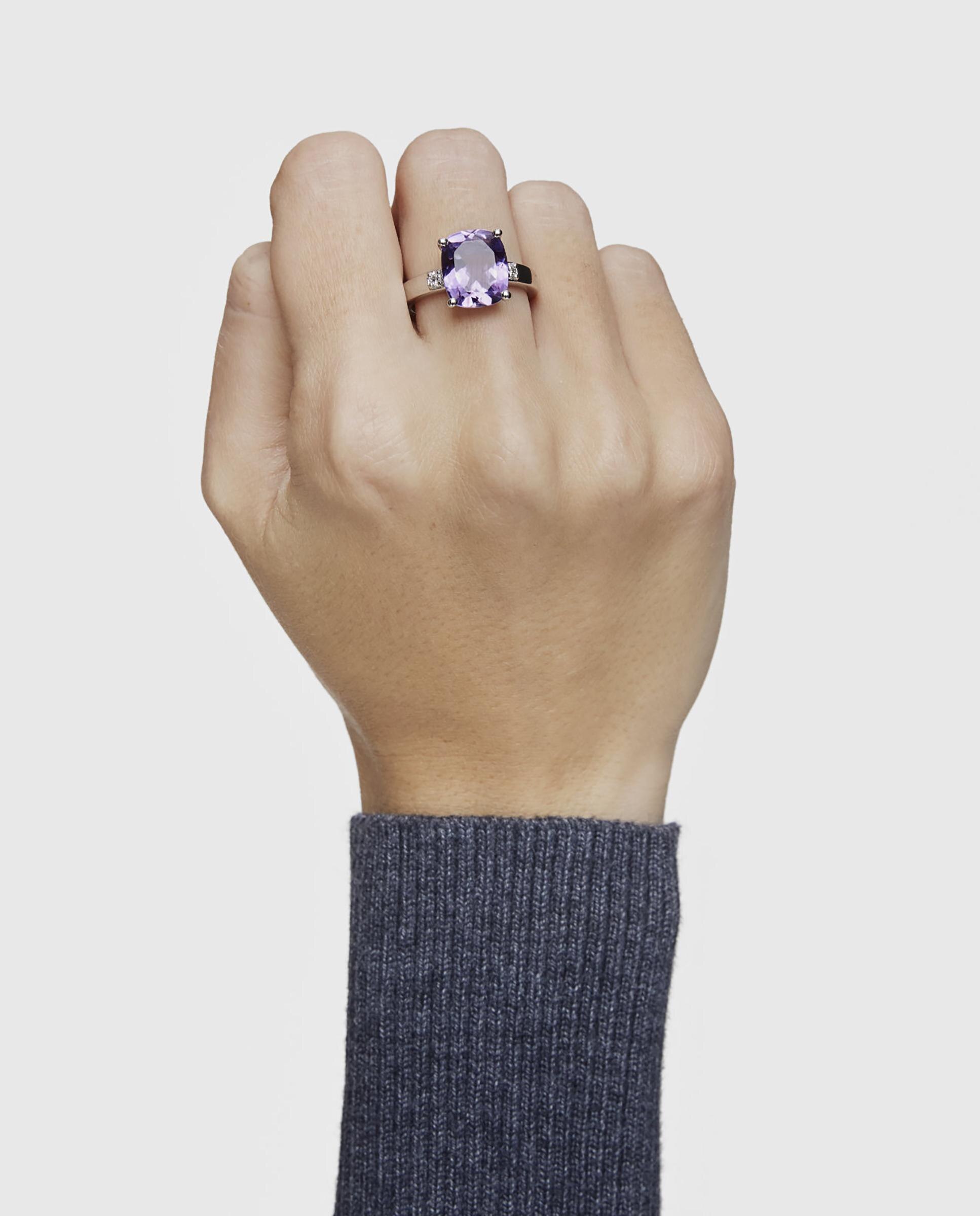 Anel Basic Colors de Prata com Diamantes e Ametista Roxo-6