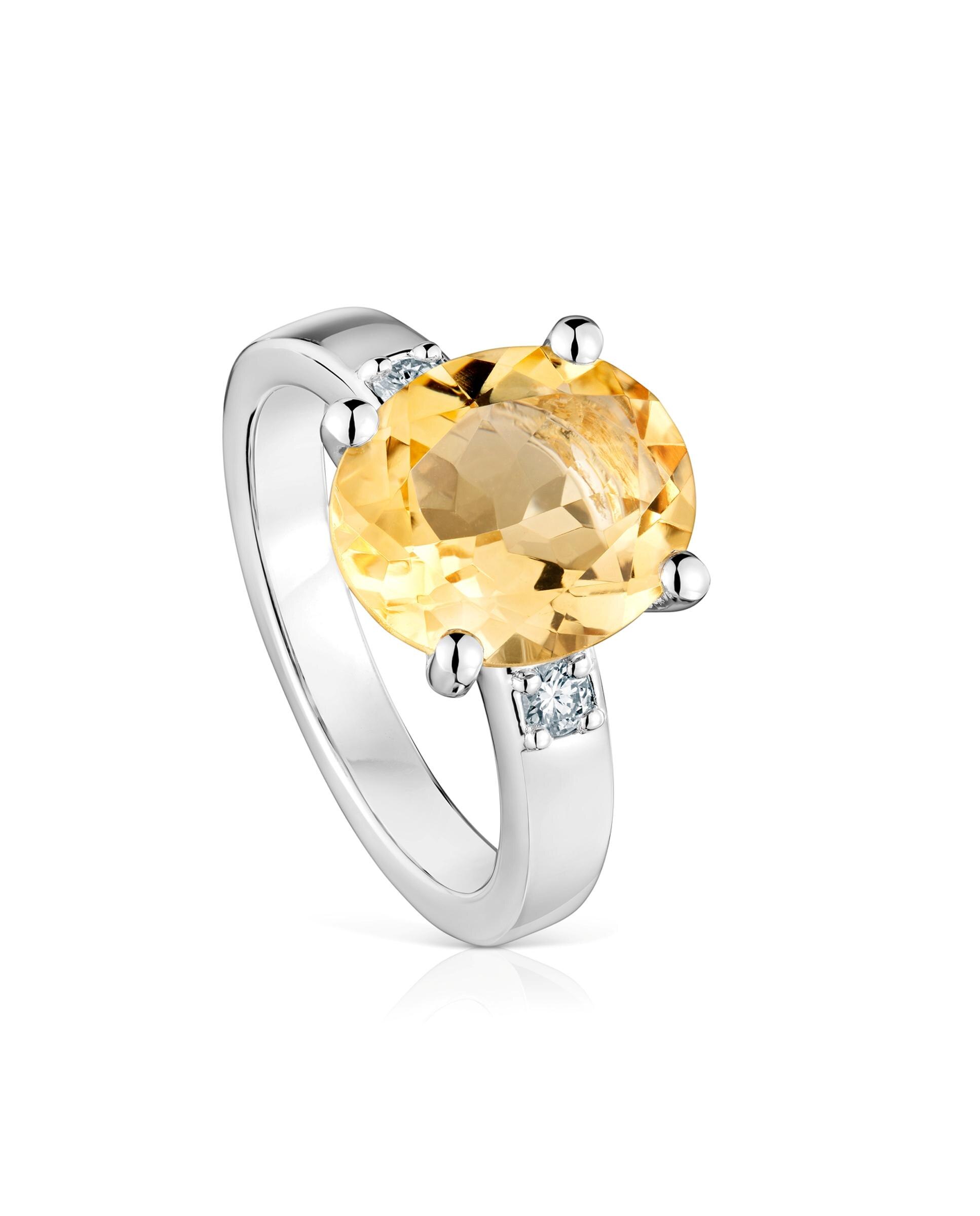 Anel Basic Colors de Prata com Diamantes e Citrino Amarelo-1