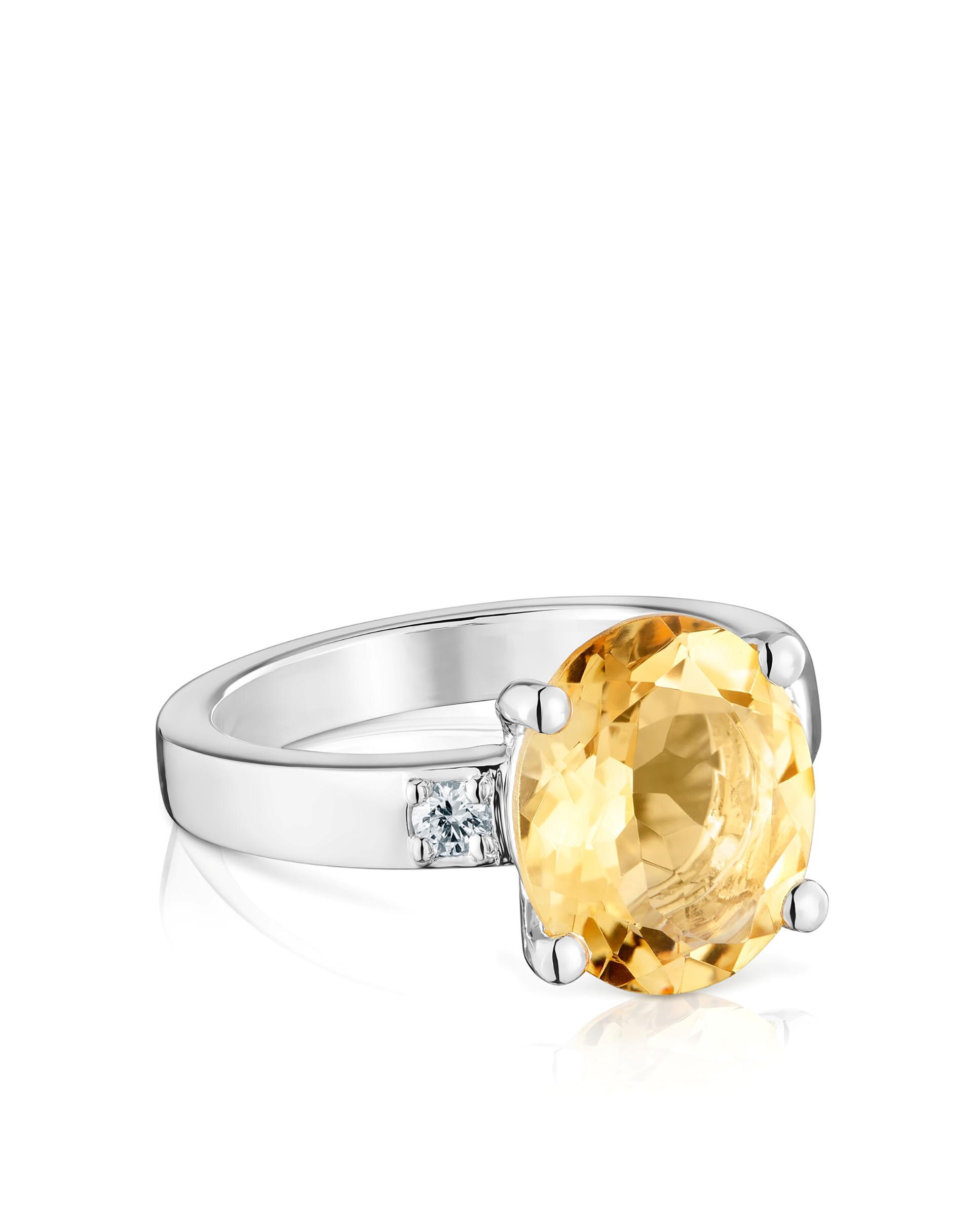 Anel Basic Colors de Prata com Diamantes e Citrino Amarelo-2