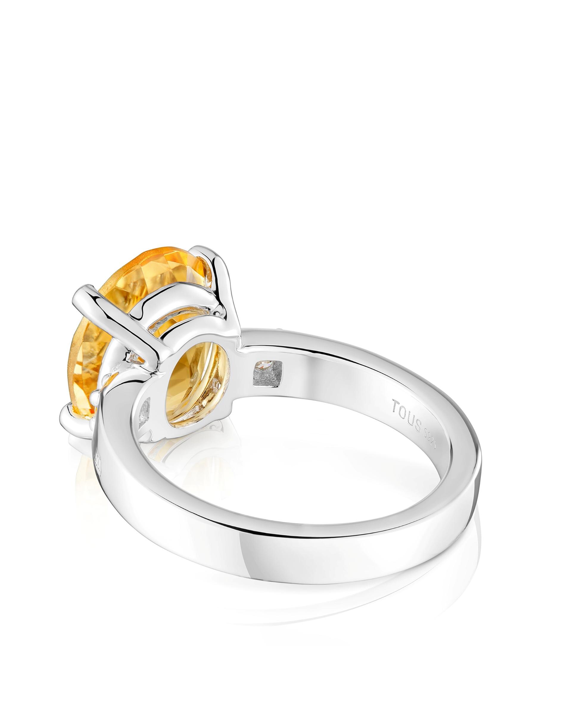 Anel Basic Colors de Prata com Diamantes e Citrino Amarelo-3