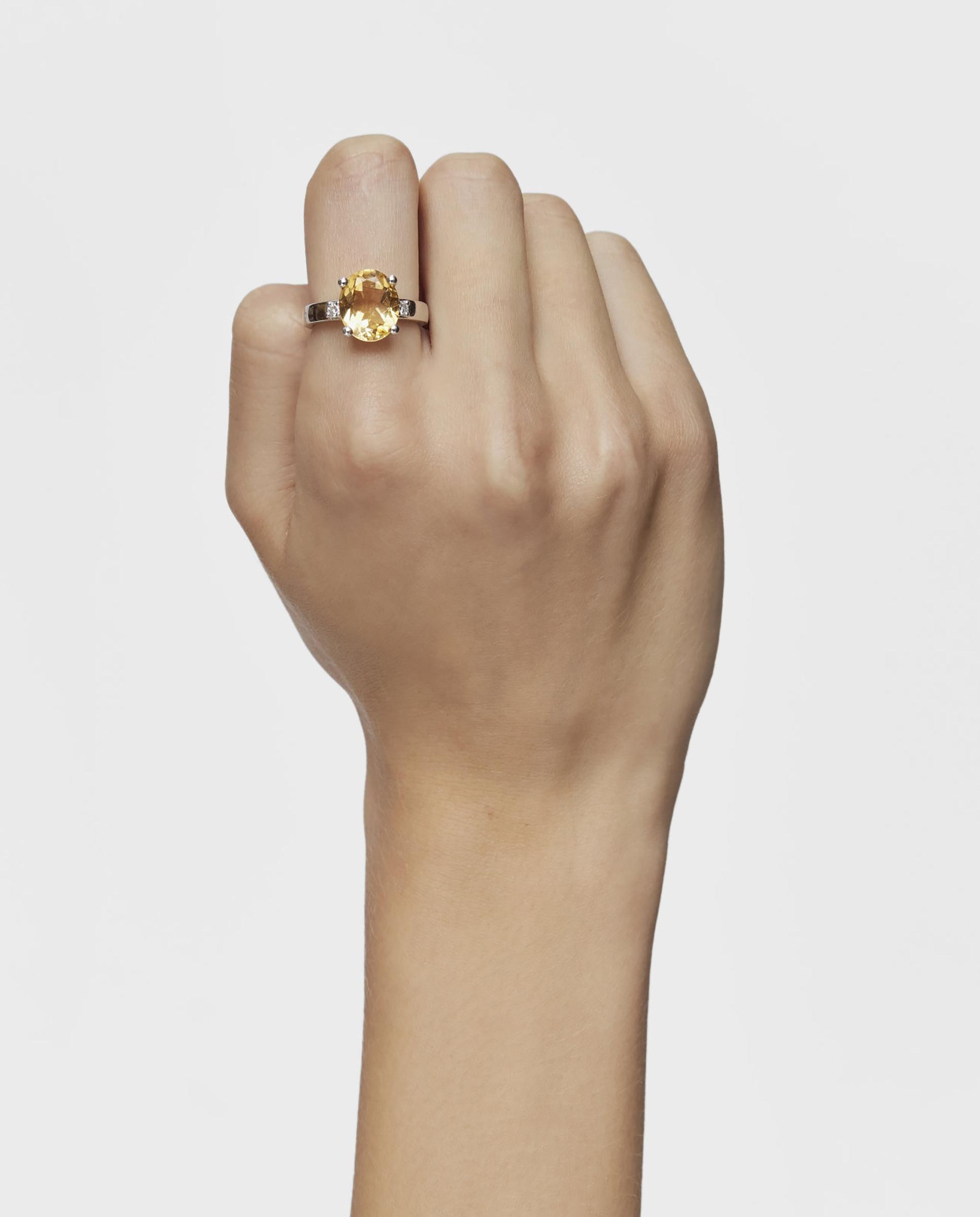 Anel Basic Colors de Prata com Diamantes e Citrino Amarelo-4