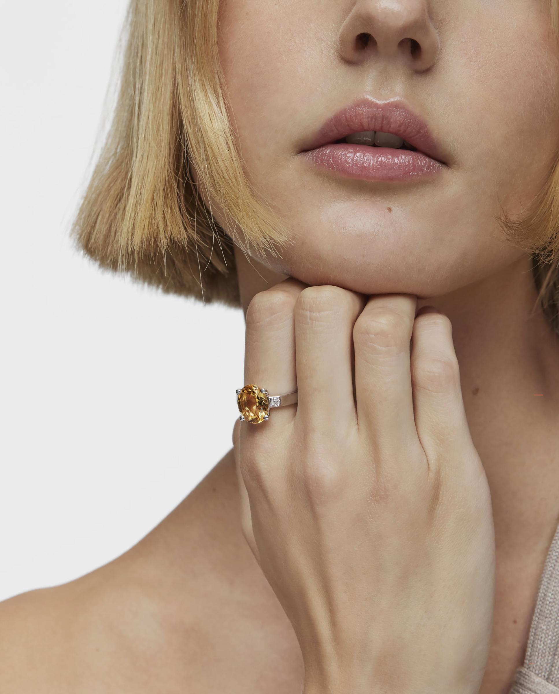 Anel Basic Colors de Prata com Diamantes e Citrino Amarelo-5