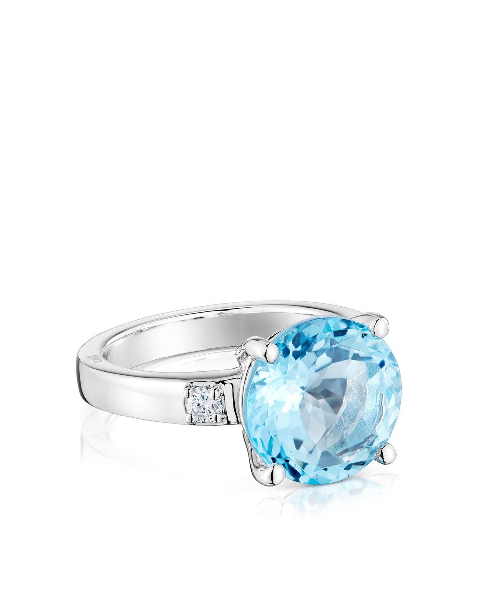Anel Basic Colors de Prata com Diamante e Topázio Azul-2