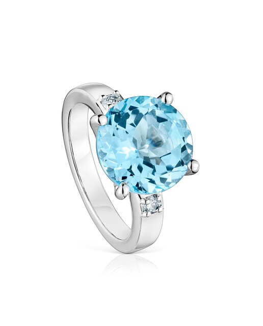 Imagem 0 de Anel Basic Colors de Prata com Diamante e Topázio
