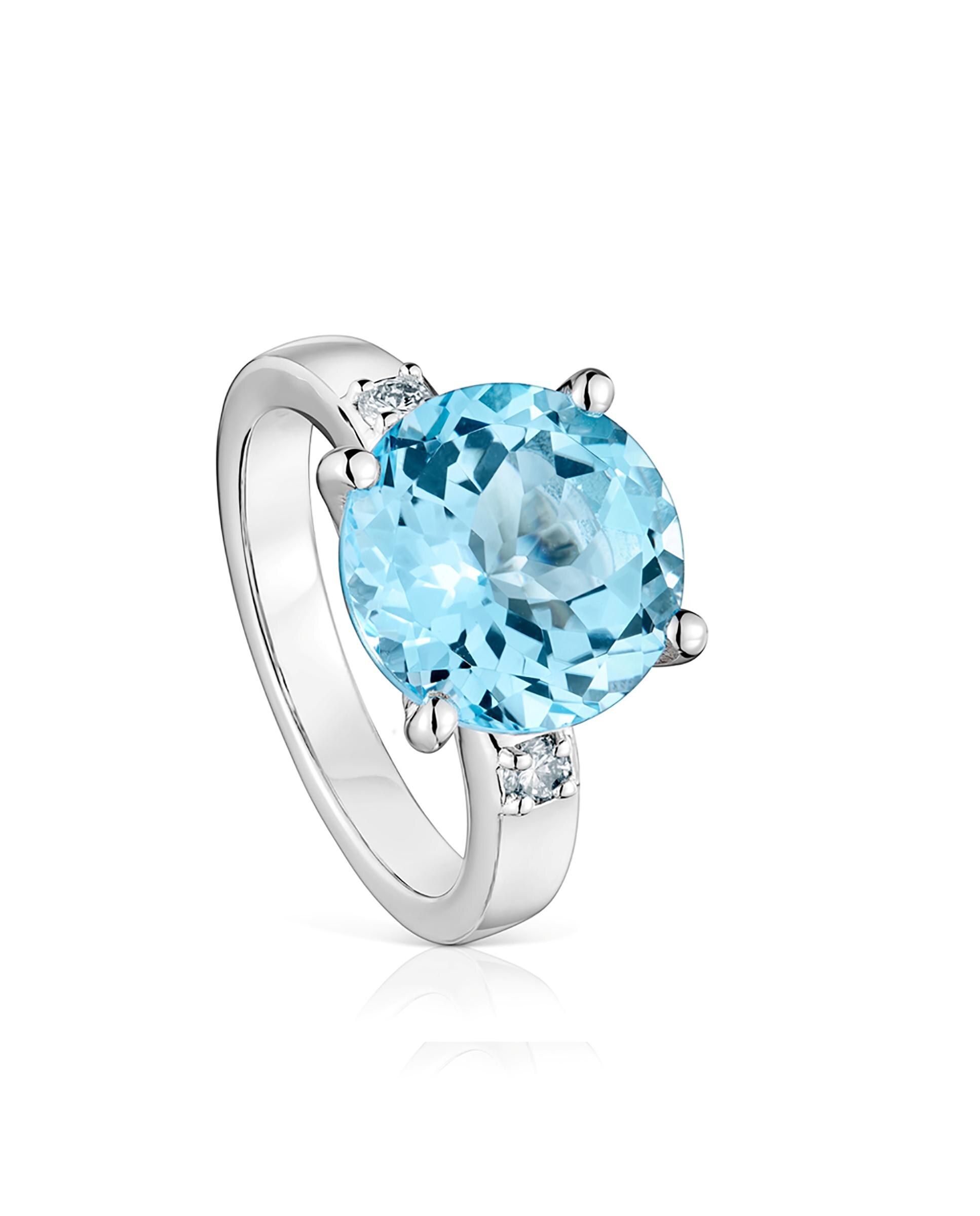 Anel Basic Colors de Prata com Diamante e Topázio Azul-1