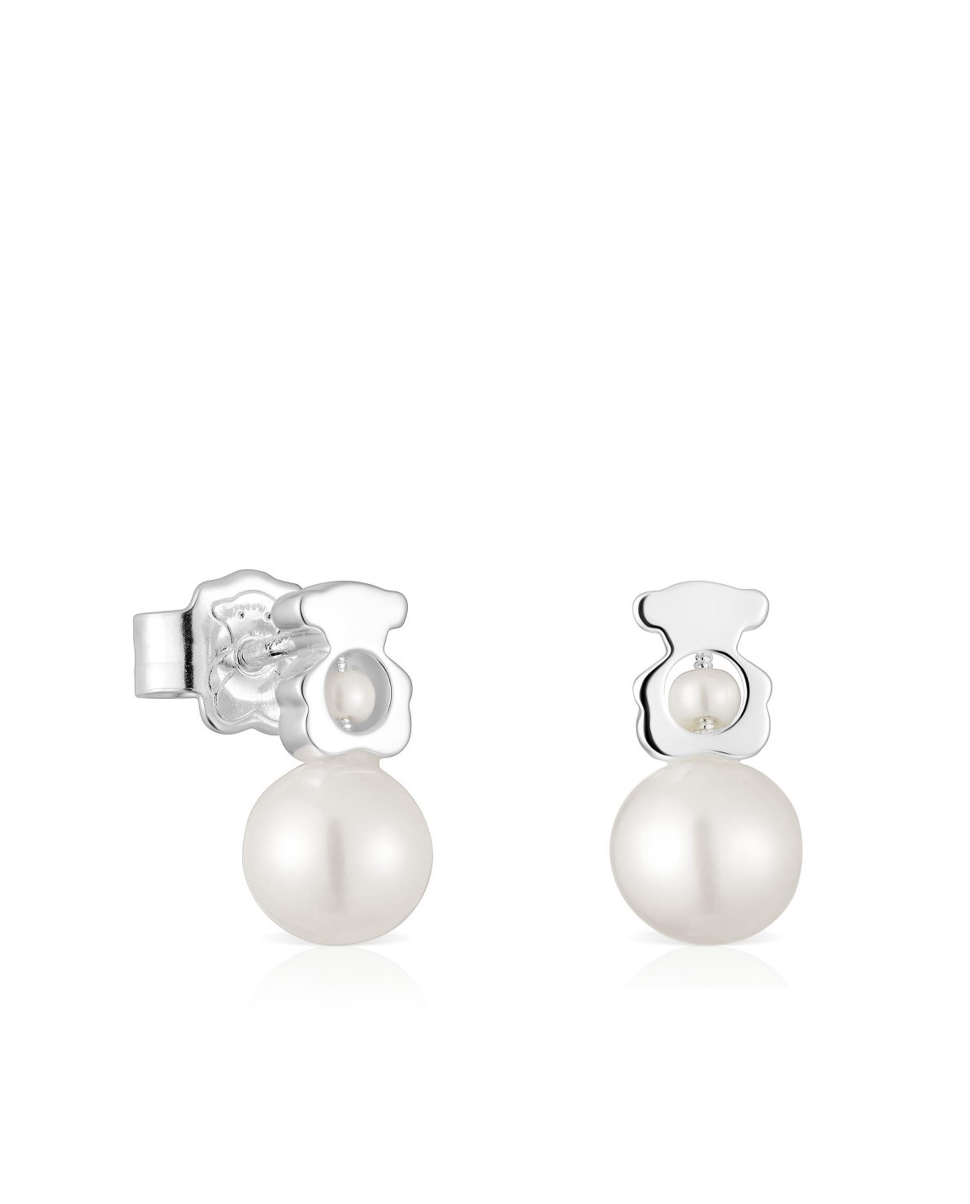 Brincos I-bear de Urso de Prata com Pérolas Branco-1