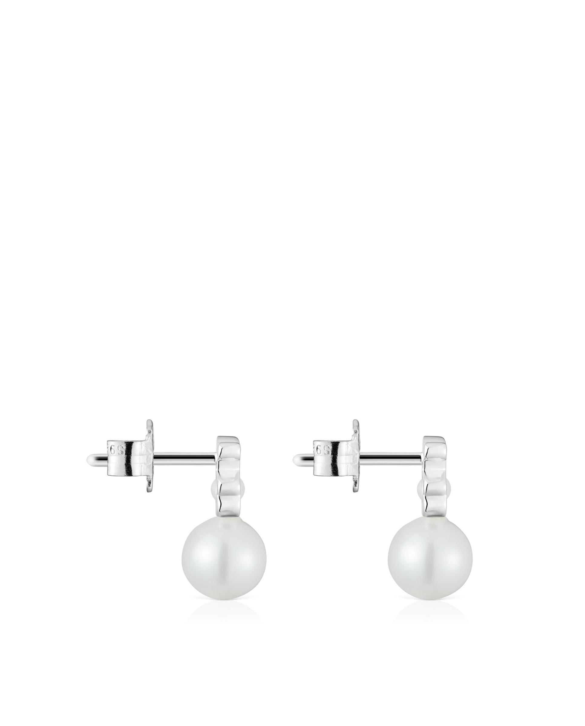 Brincos I-bear de Urso de Prata com Pérolas Branco-2