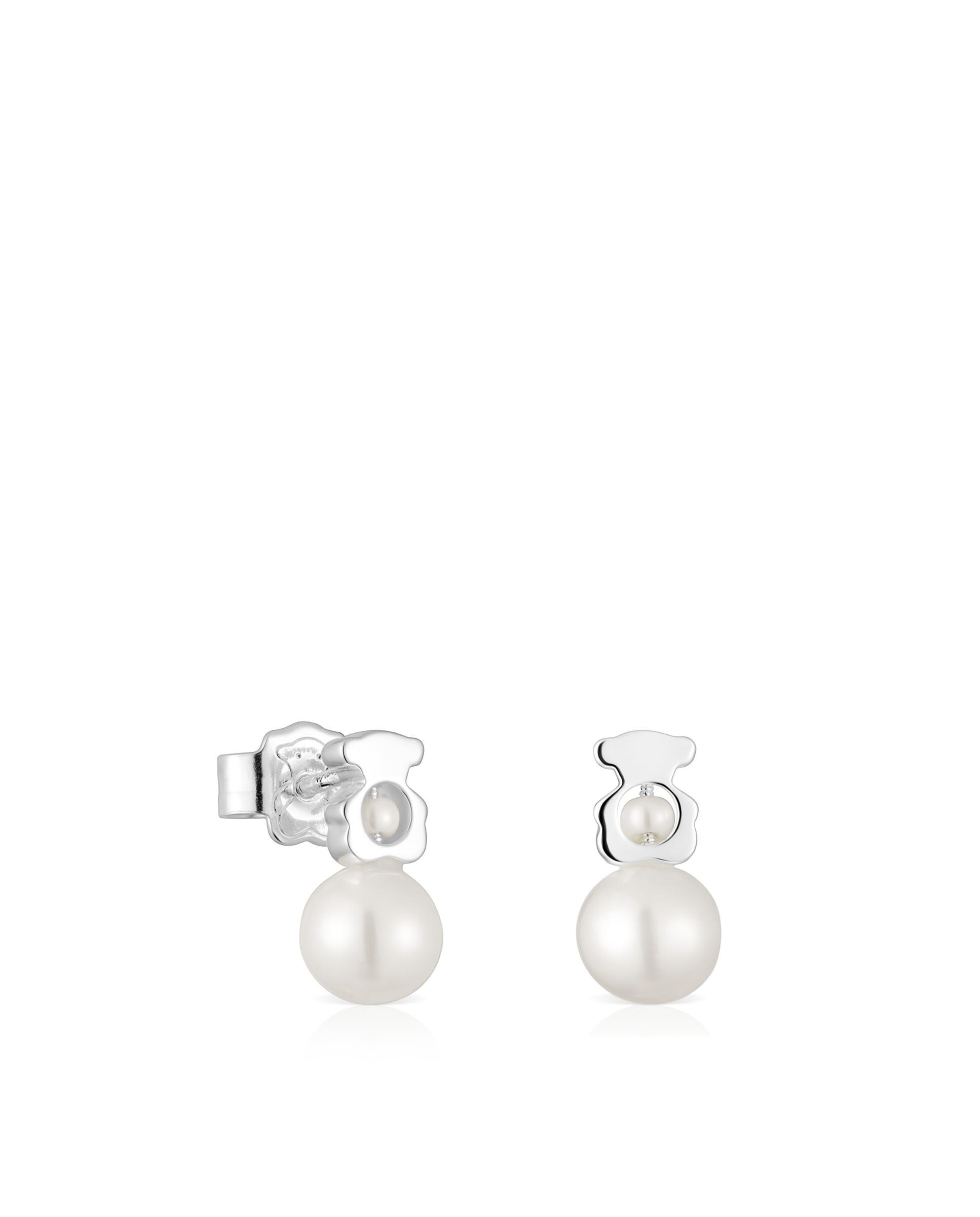 Brincos I-bear de Urso de Prata com Pérolas Branco-4