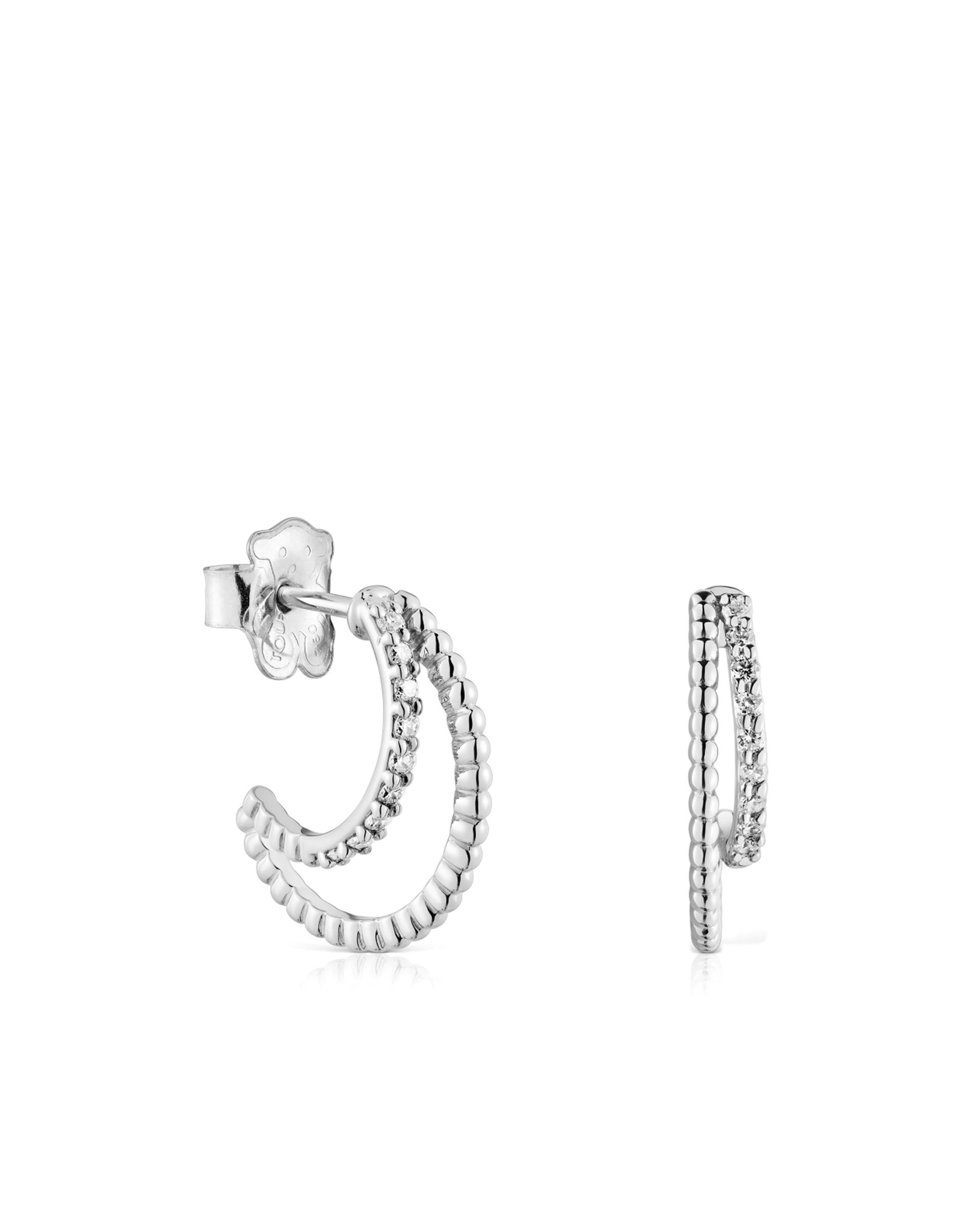 Brincos de Argola Les Classiques Duplo em Ouro Branco com Diamantes Prateado-1