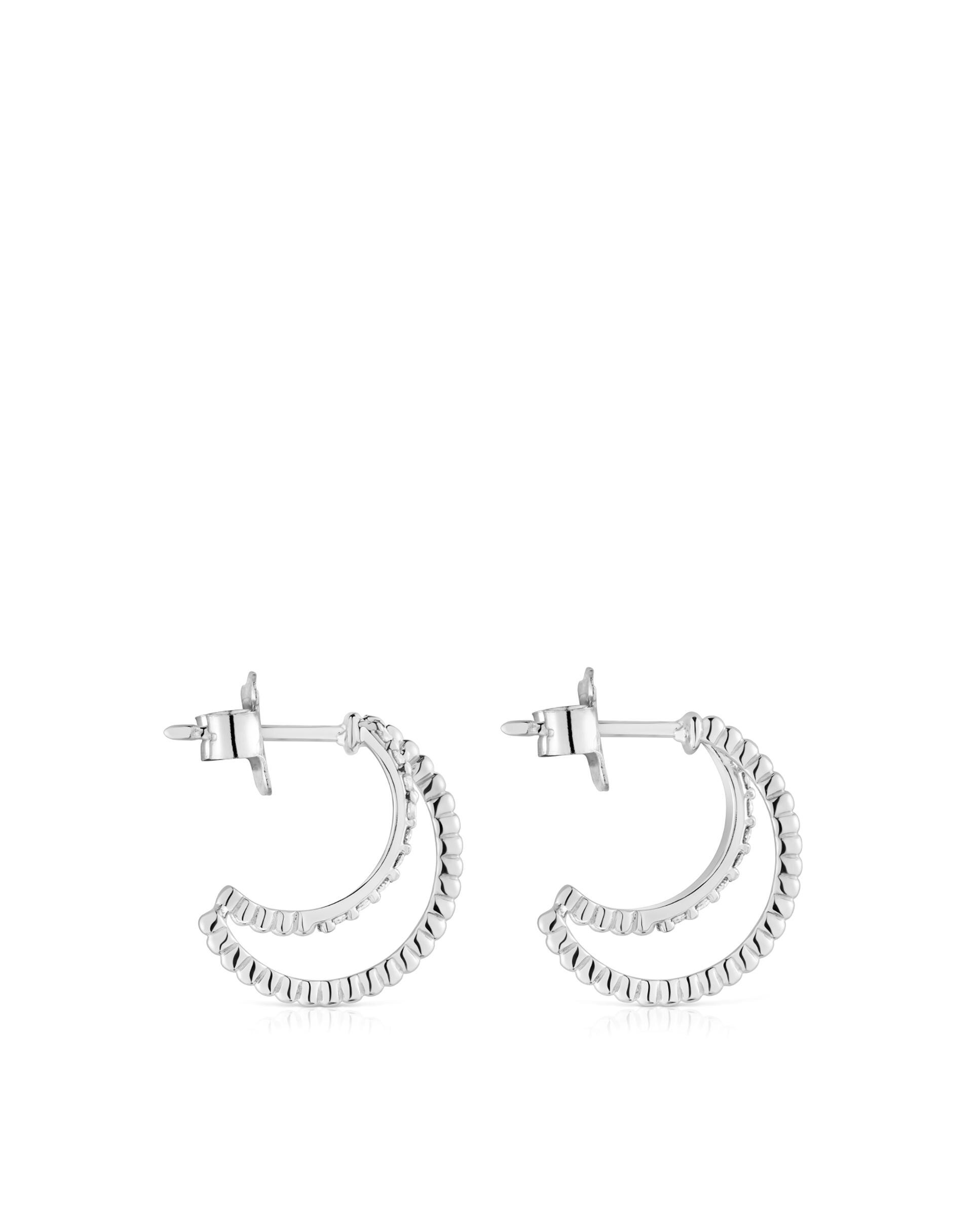 Brincos de Argola Les Classiques Duplo em Ouro Branco com Diamantes Prateado-2