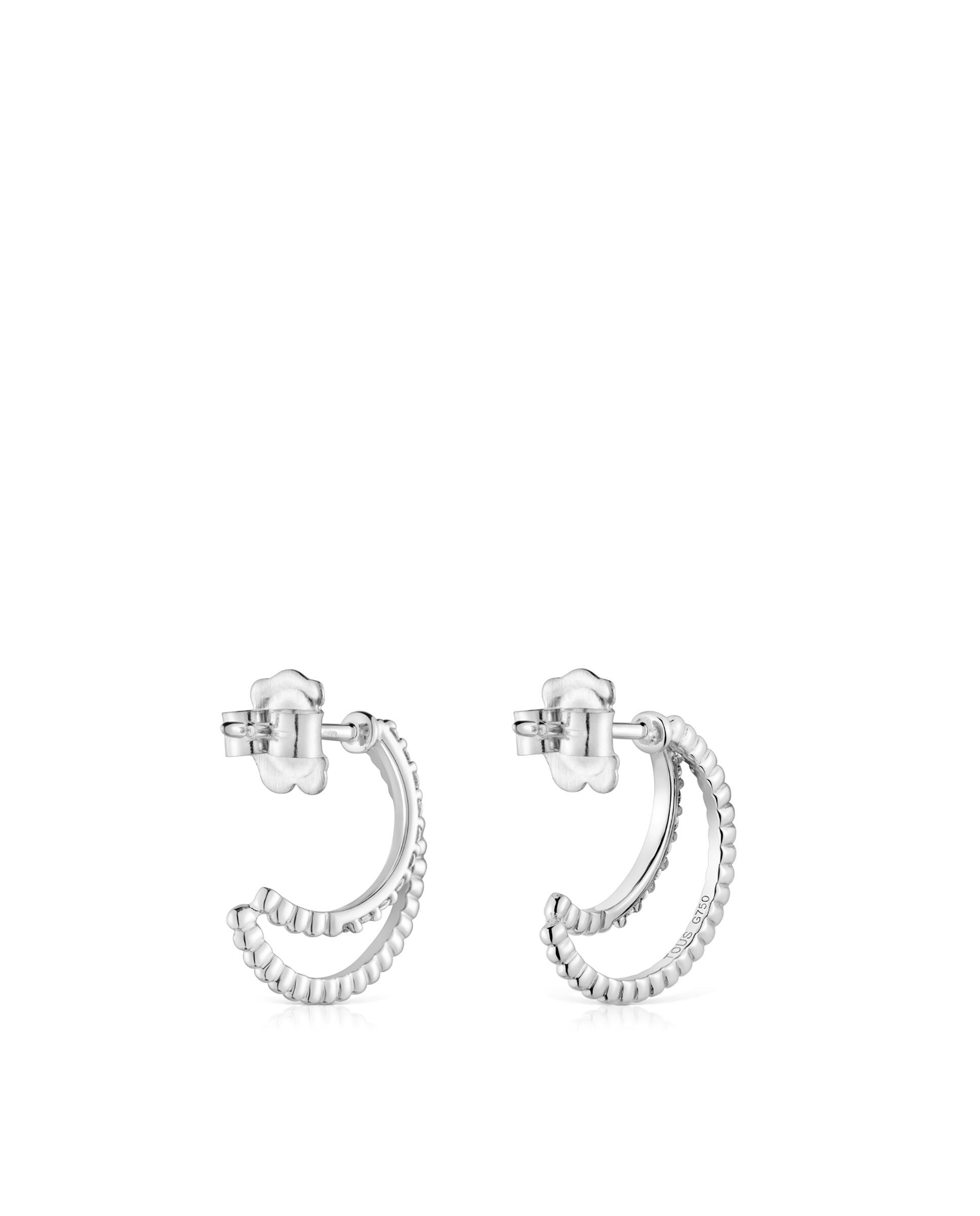 Brincos de Argola Les Classiques Duplo em Ouro Branco com Diamantes Prateado-3