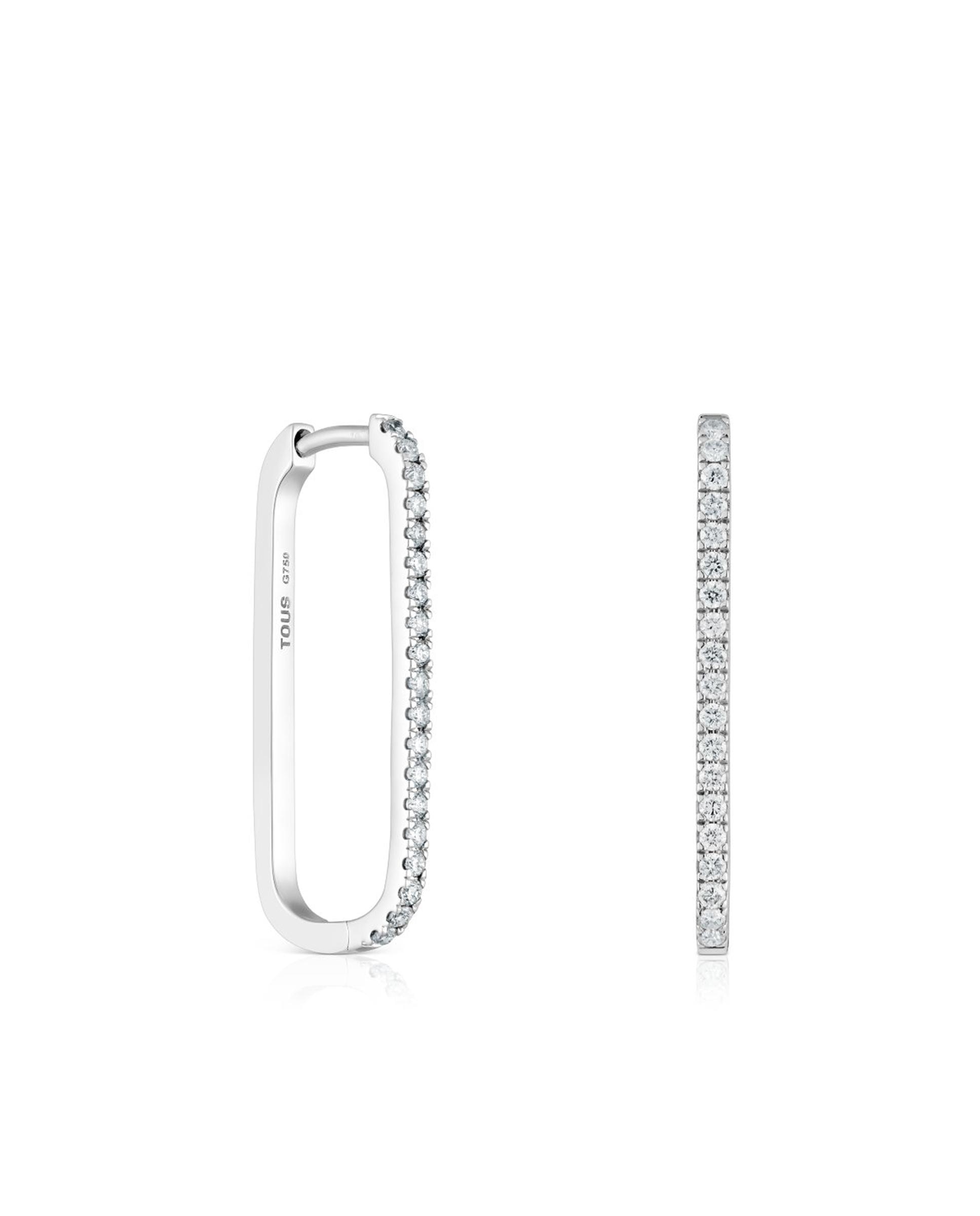 Brincos de Argola Compridos Les Classiques Ovalado em Ouro Branco com Diamantes Prata-1