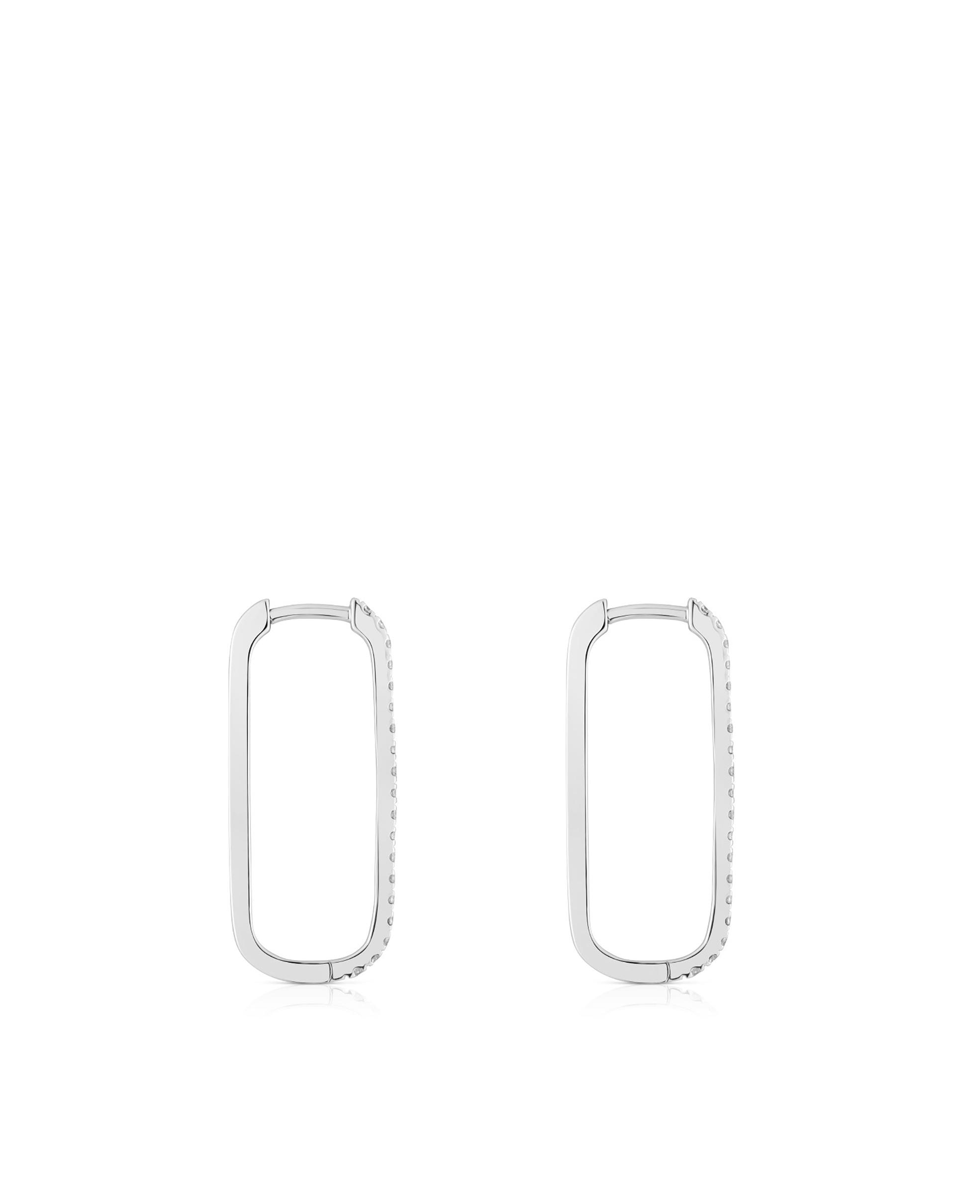 Brincos de Argola Compridos Les Classiques Ovalado em Ouro Branco com Diamantes Prata-2