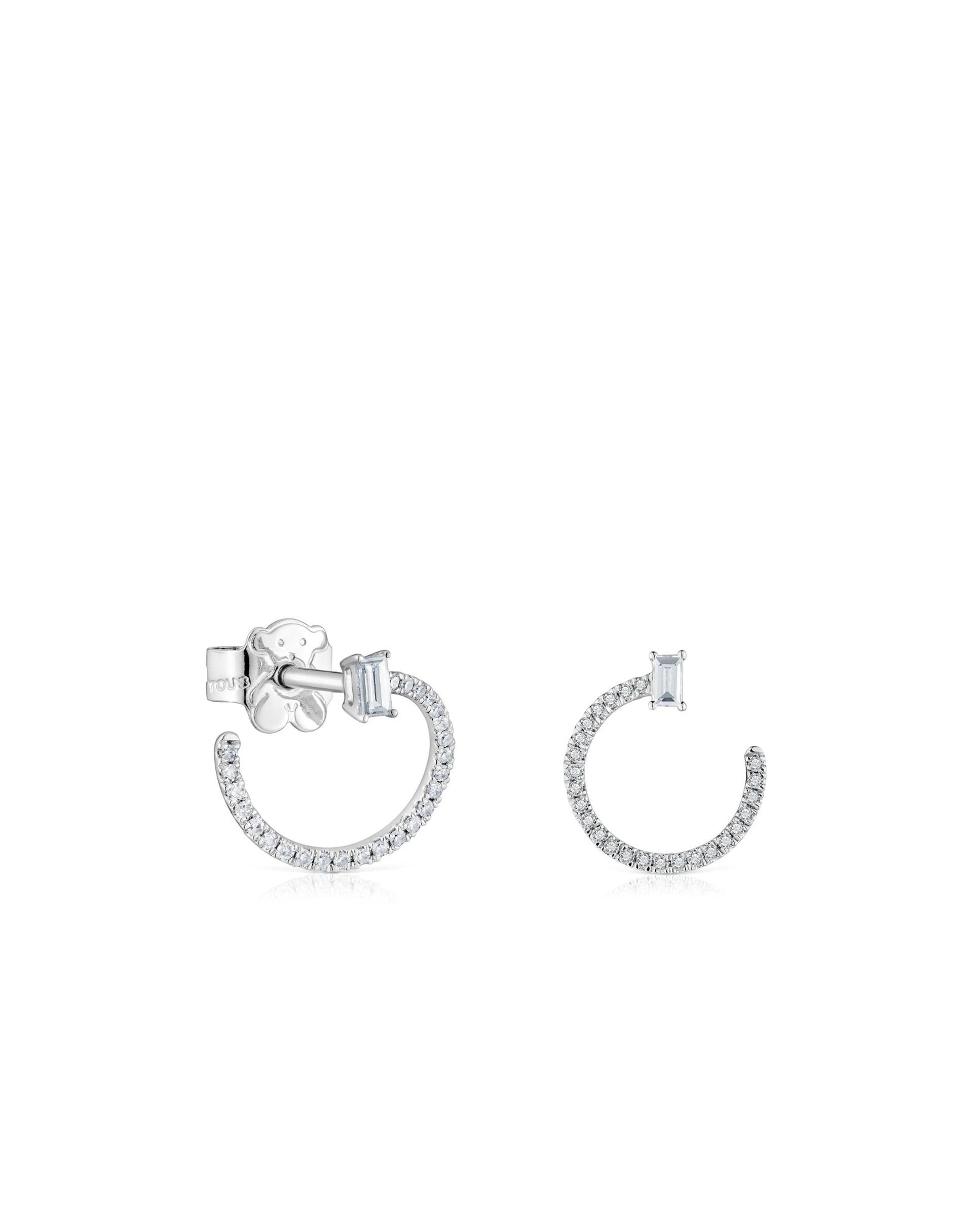Brincos de Argola Les Classiques de Meio Aro em Ouro Branco com Diamantes Prata-1