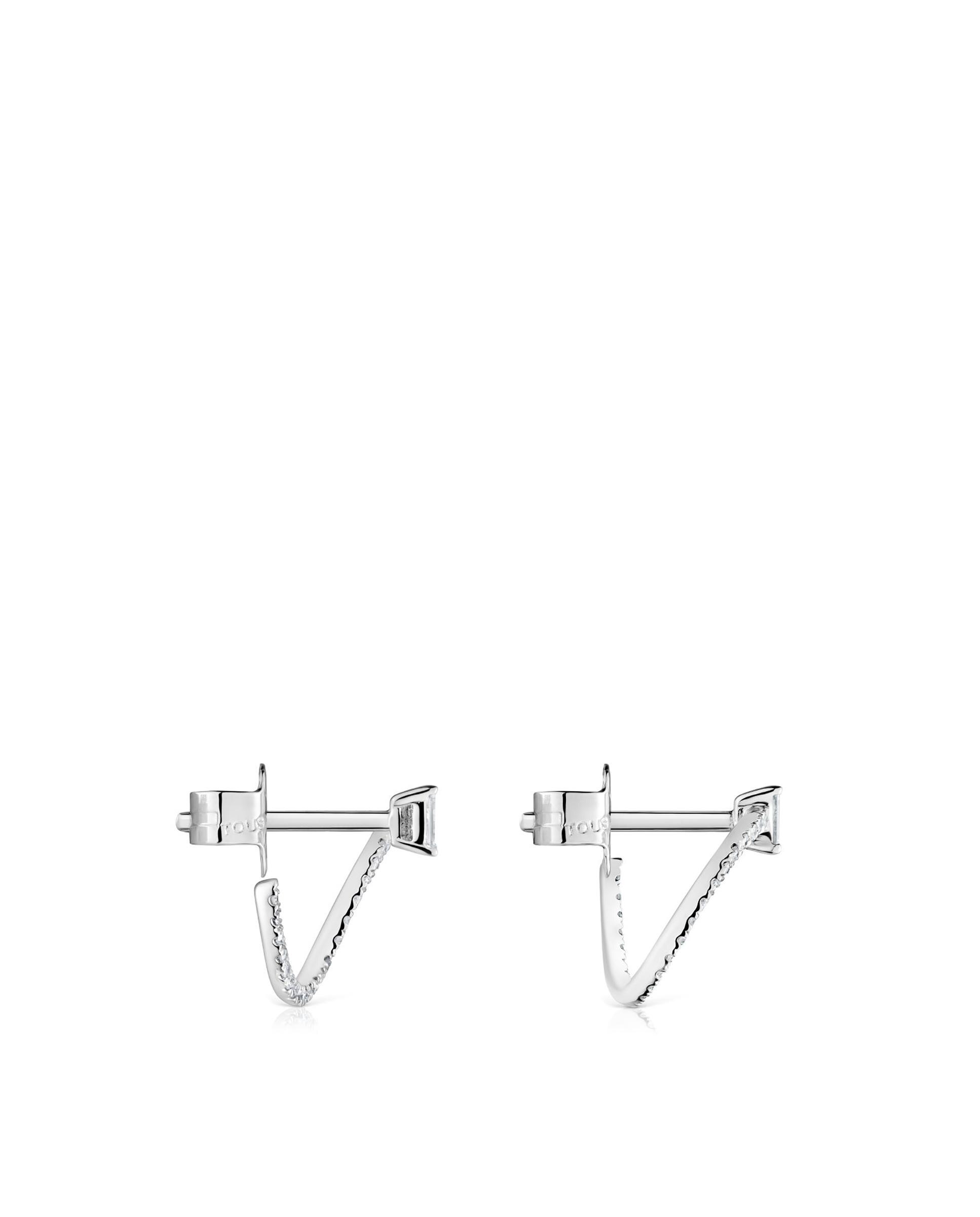 Brincos de Argola Les Classiques de Meio Aro em Ouro Branco com Diamantes Prata-2