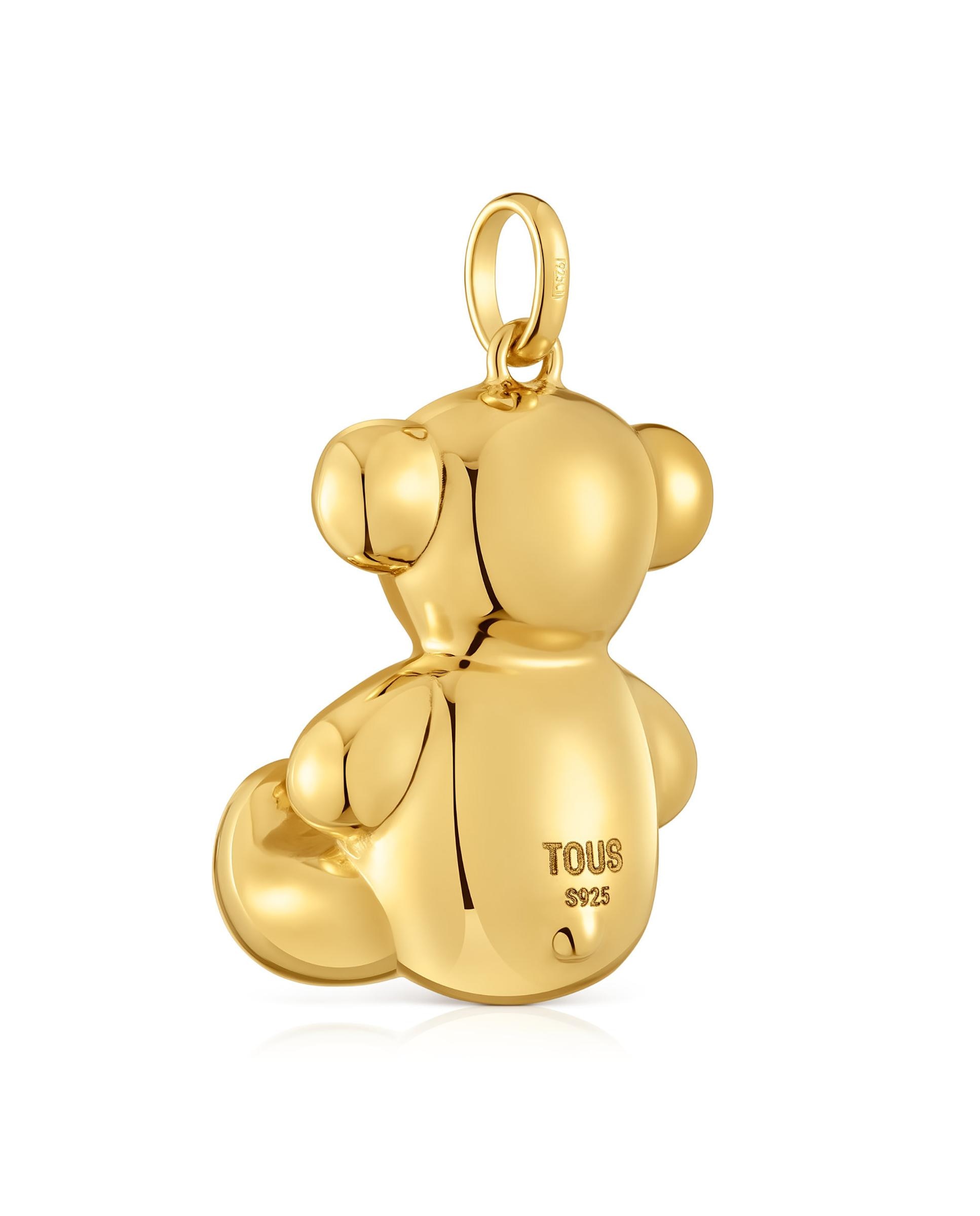 Pendente Bold Bear de Urso Extra Grande Banhado em Ouro 18 Kt Sobre Prata Dourado-3