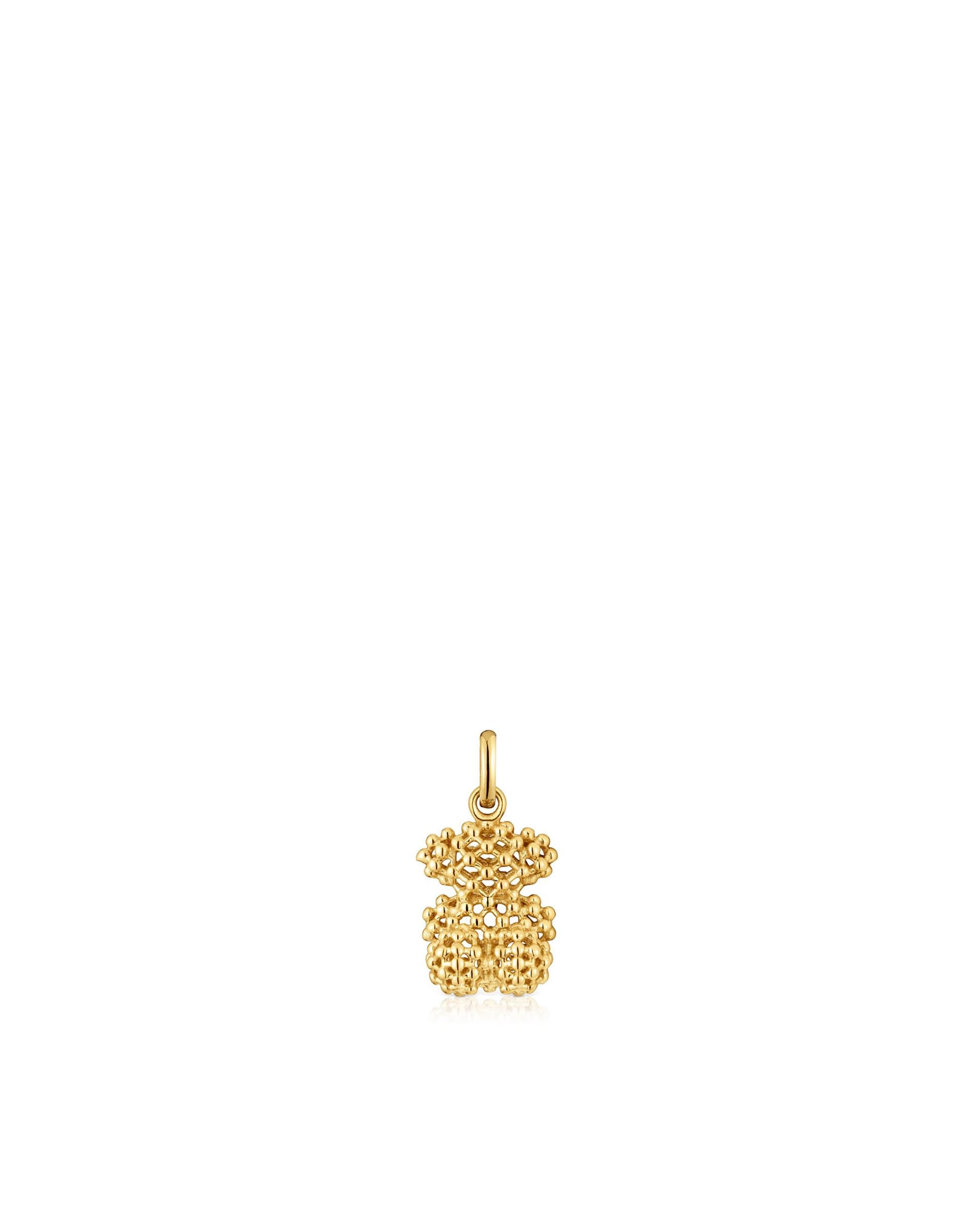 Pendentes Bold Bear de Urso Pequeno Texturizado em Ouro Dourado-1