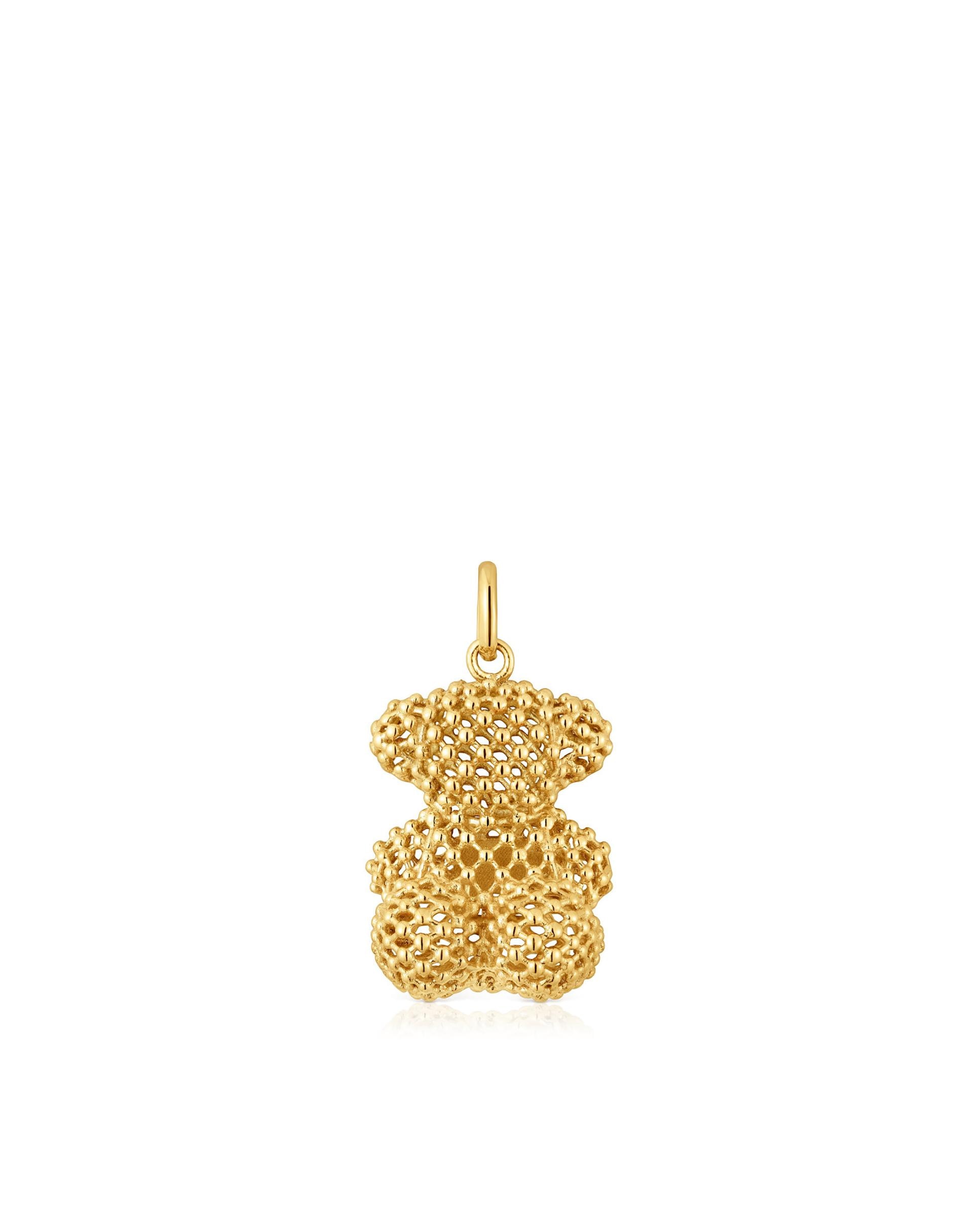 Pendente Bold Bear de Urso Médio Texturizado em Ouro Dourado-1