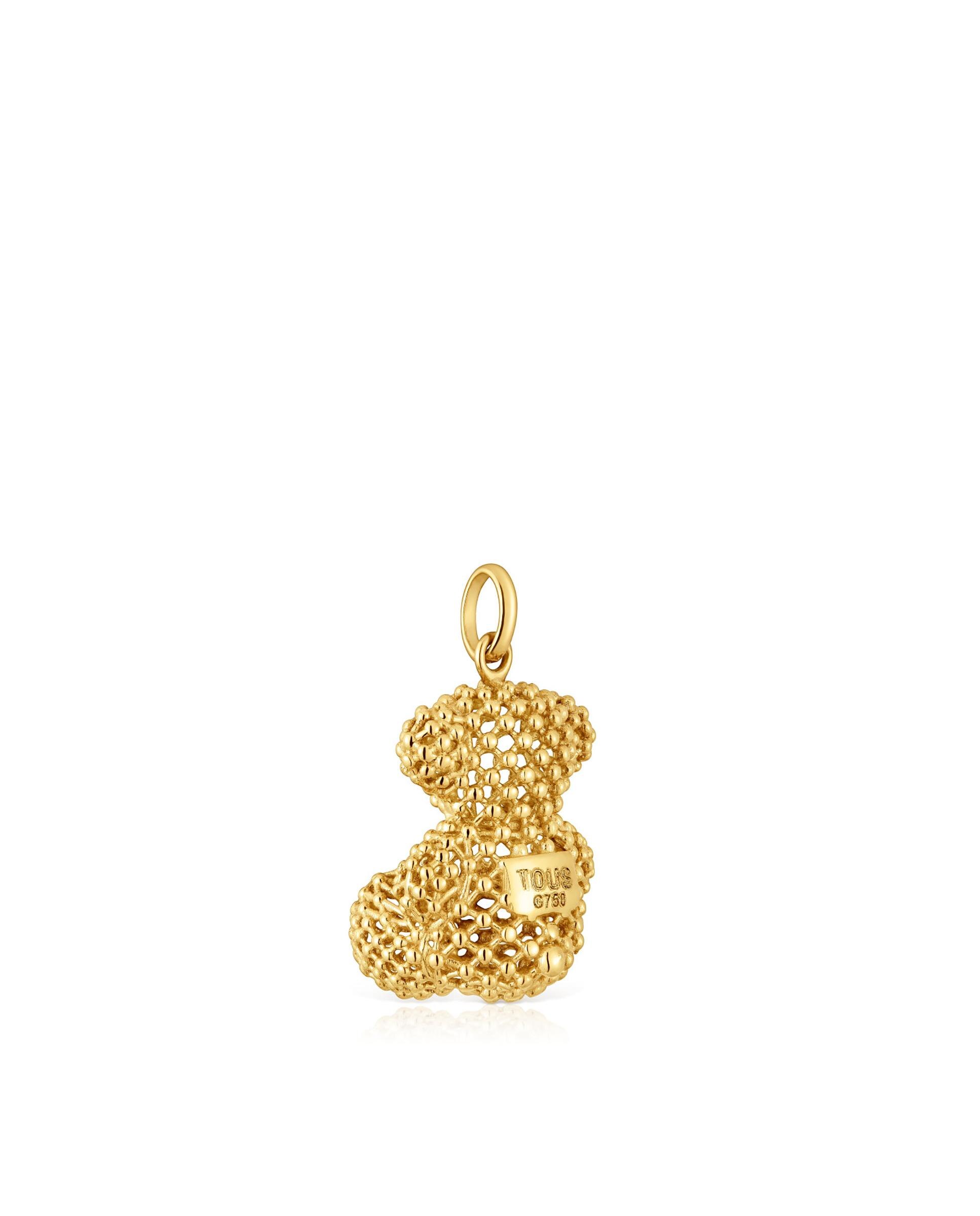 Pendente Bold Bear de Urso Médio Texturizado em Ouro Dourado-3