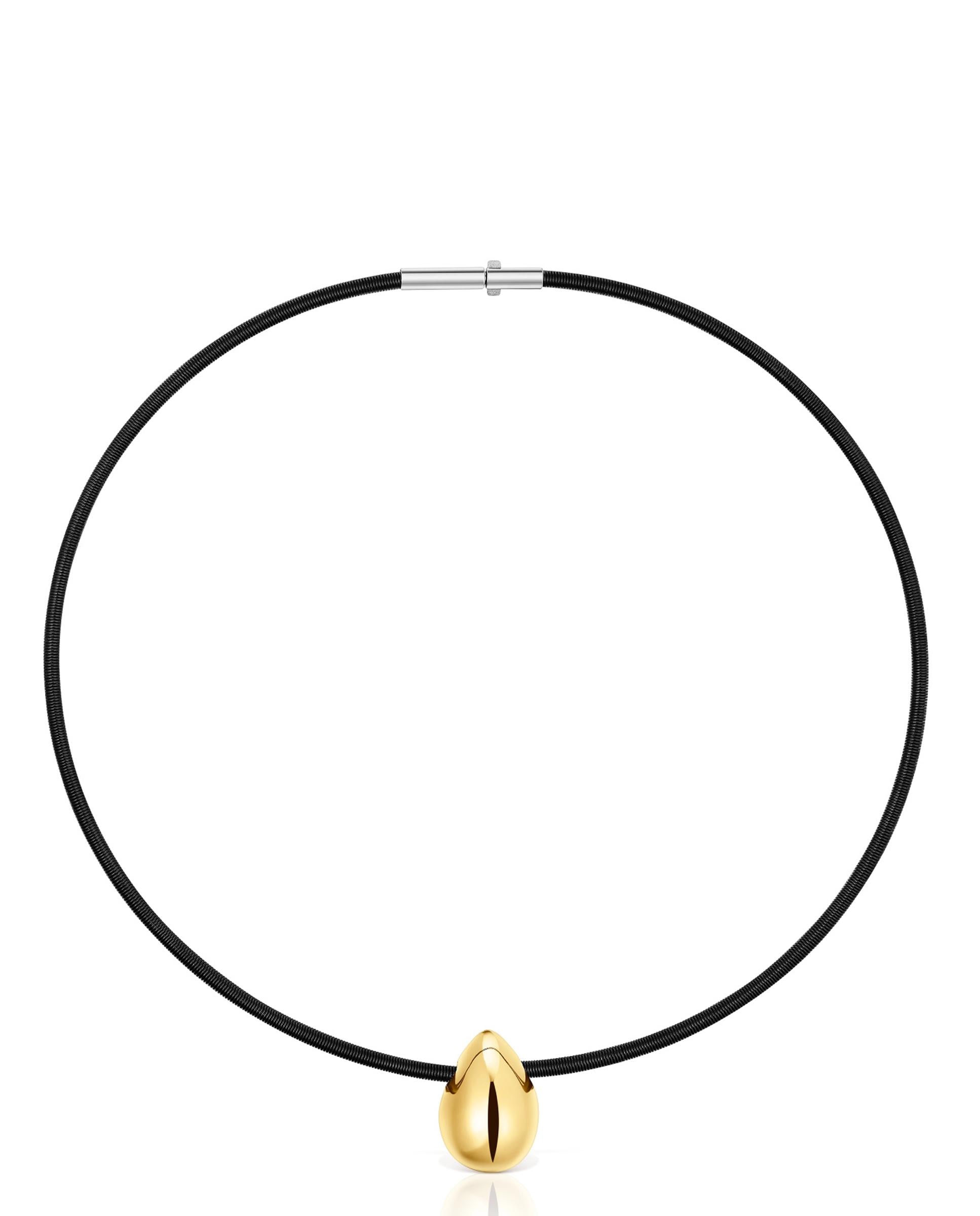 Colar Mesh Tube Curto com Lágrima de Ouro e Aço Ip Dourado-1
