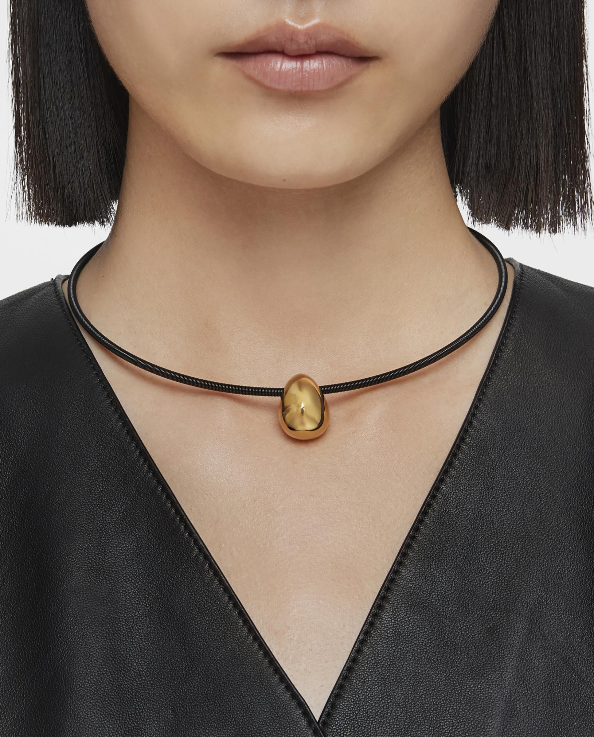 Colar Mesh Tube Curto com Lágrima de Ouro e Aço Ip Dourado-5