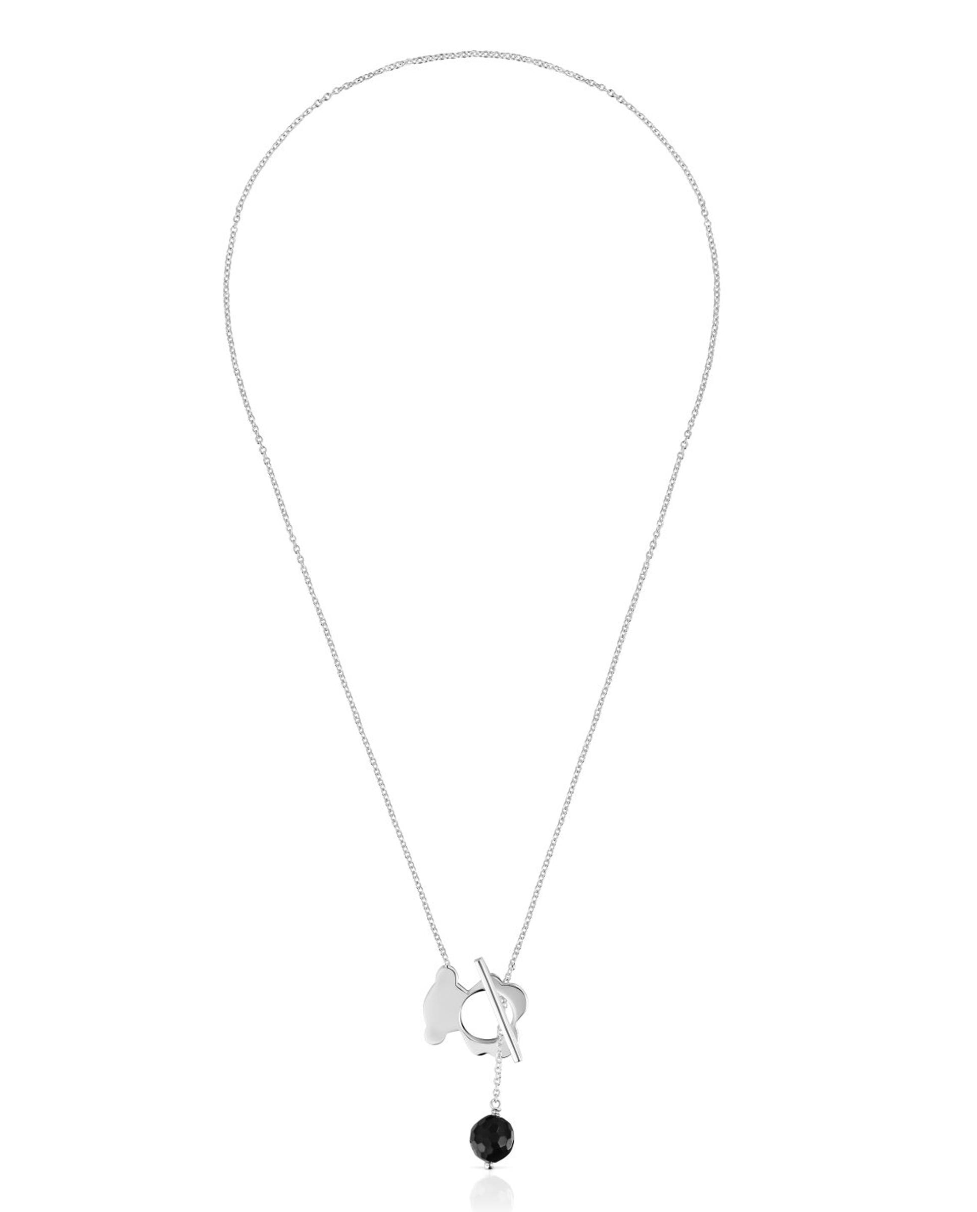 Colar I-bear Curto com Urso de Prata e Onix Preto-1