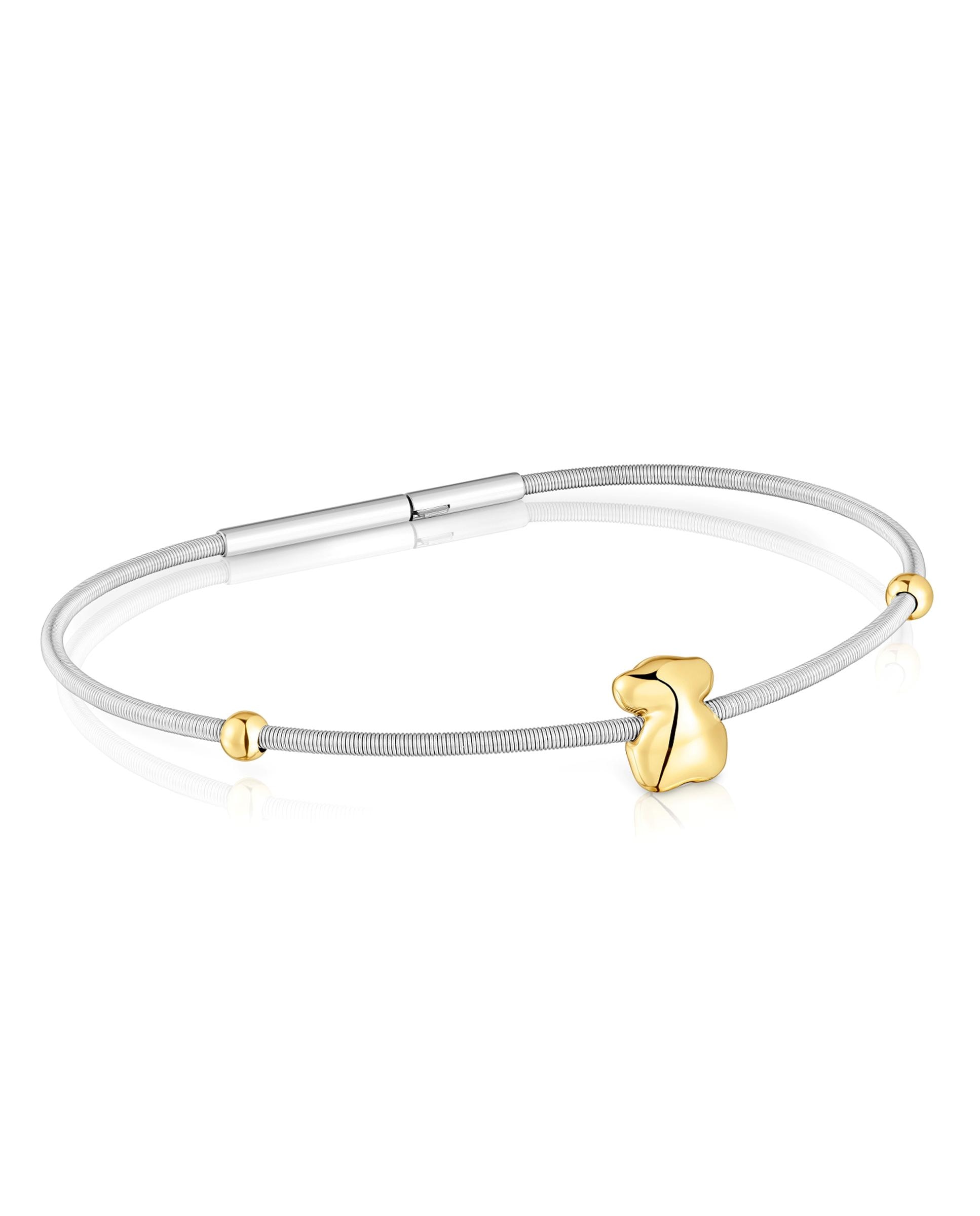 Pulseira de Corrente Mesh Tube de Urso em Ouro e Aço Dourado-1