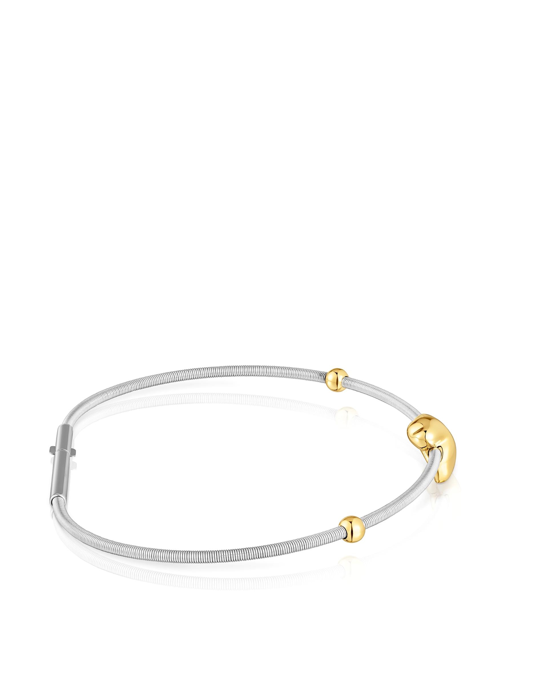 Pulseira de Corrente Mesh Tube de Urso em Ouro e Aço Dourado-2