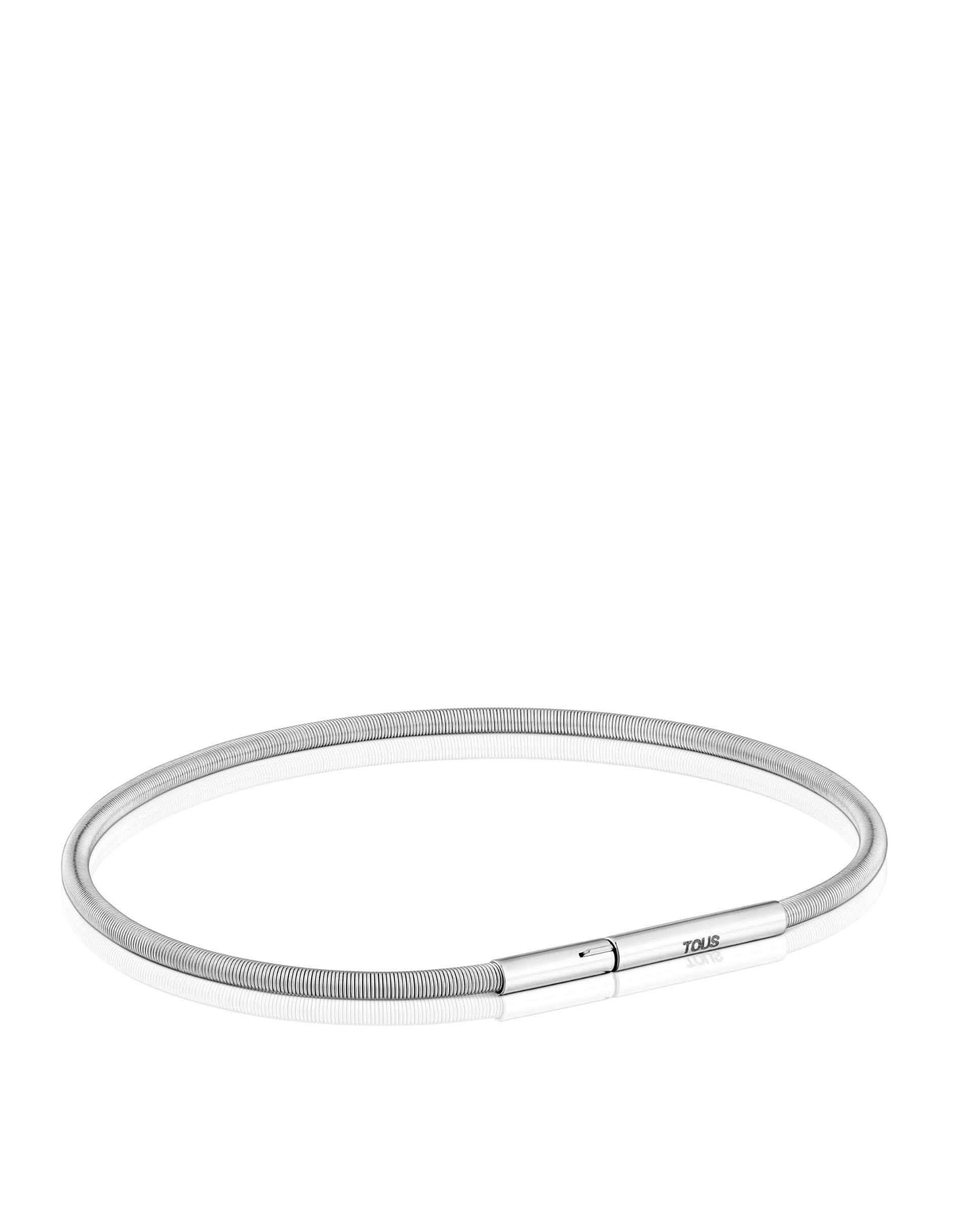 Pulseira Rígida Mesh Tube de Aço 17,5 Cm Prateado-3