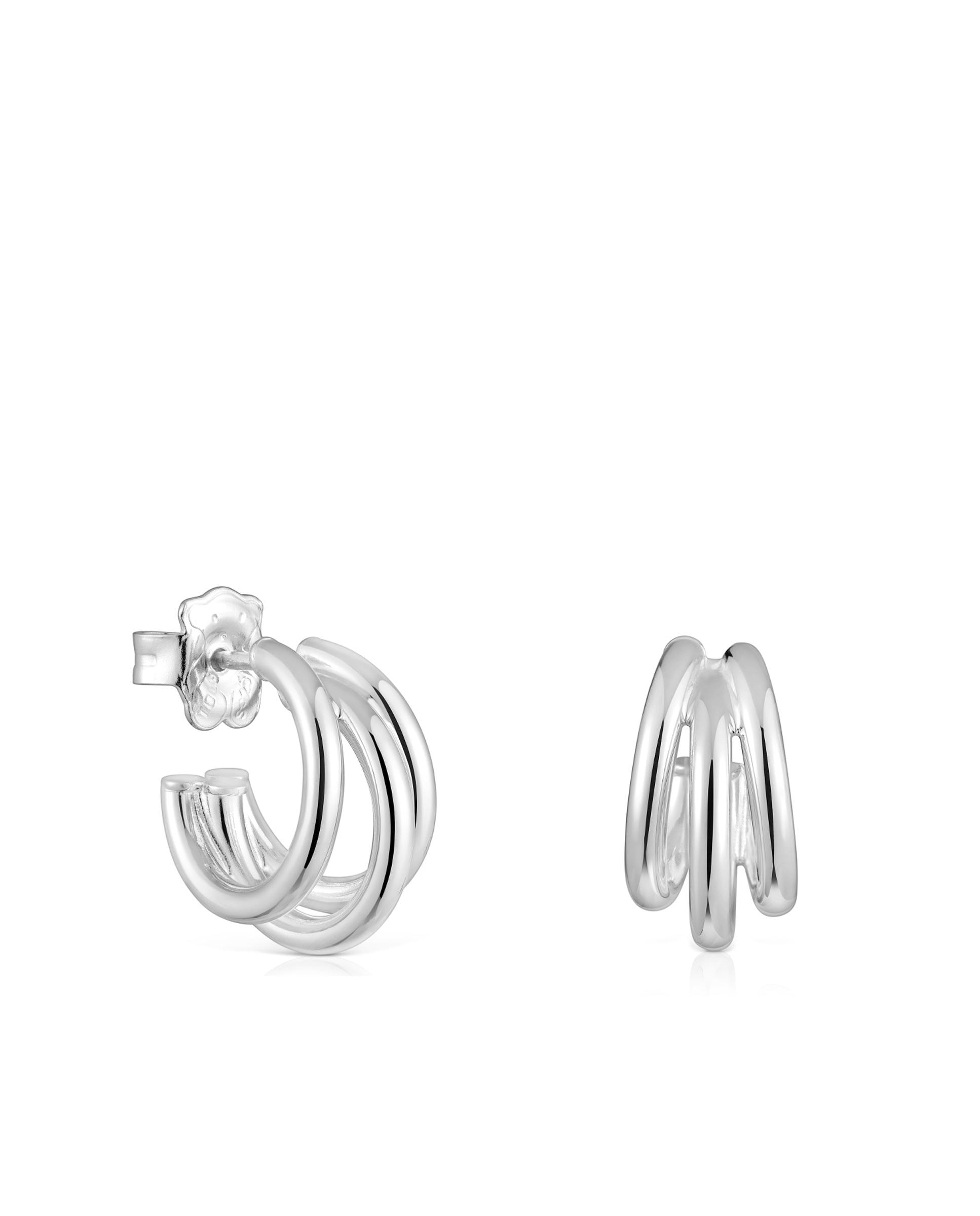 Brincos de Argola Basics Tripla Argola Curtos de Prata Prateado-1