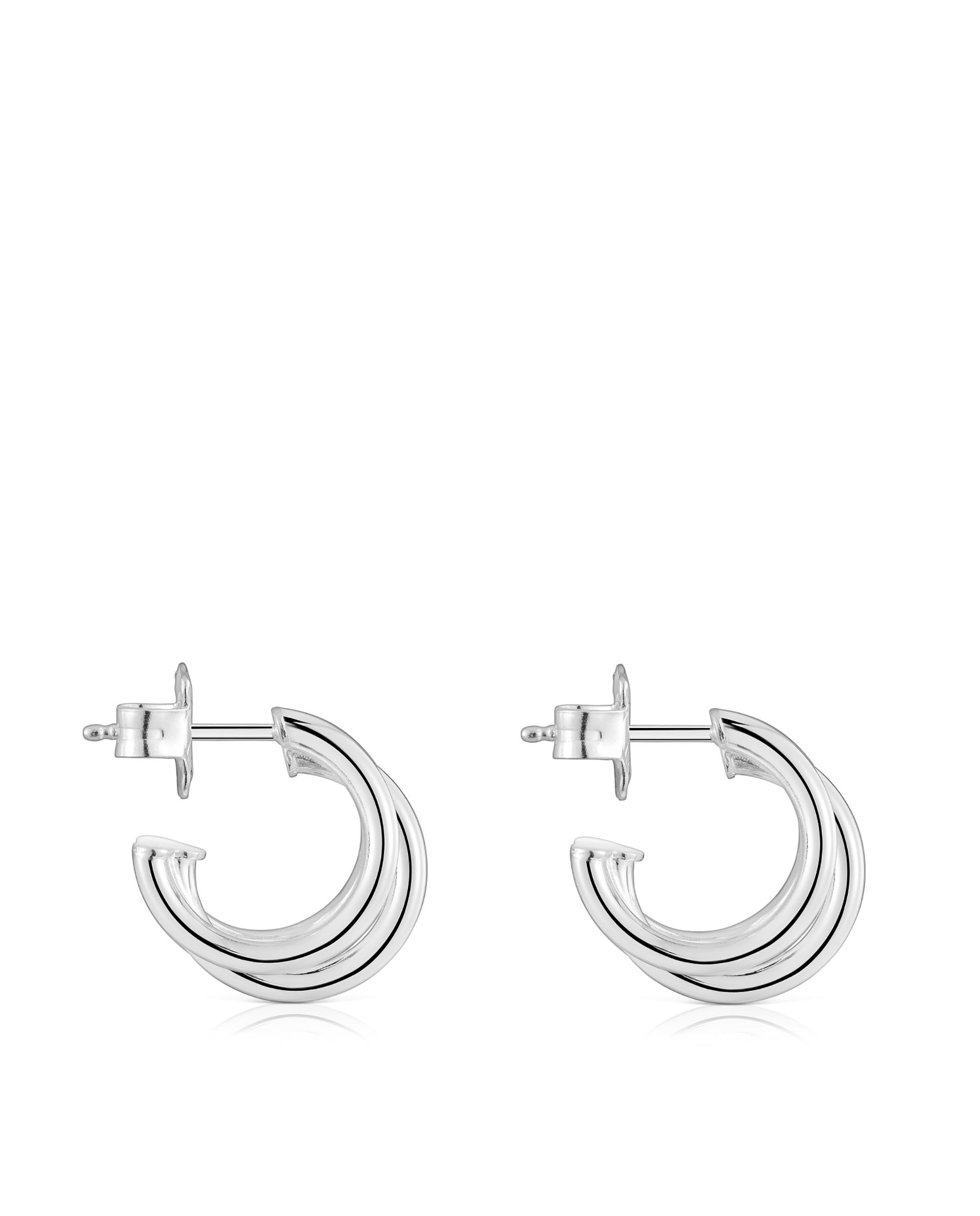 Brincos de Argola Basics Tripla Argola Curtos de Prata Prateado-2