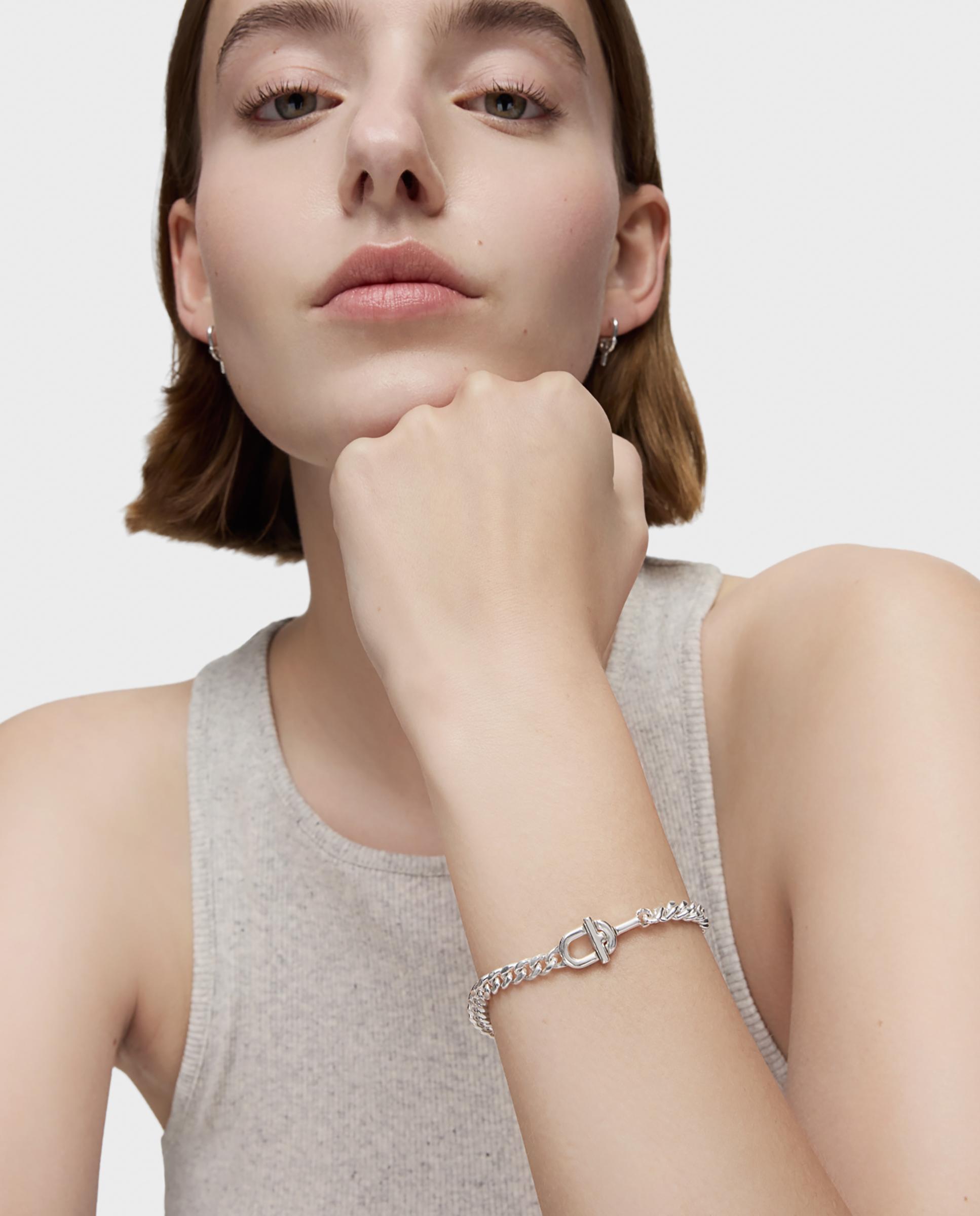 Pulseira de Corrente com Elos Manifesto Barbada de Prata Prateado-3