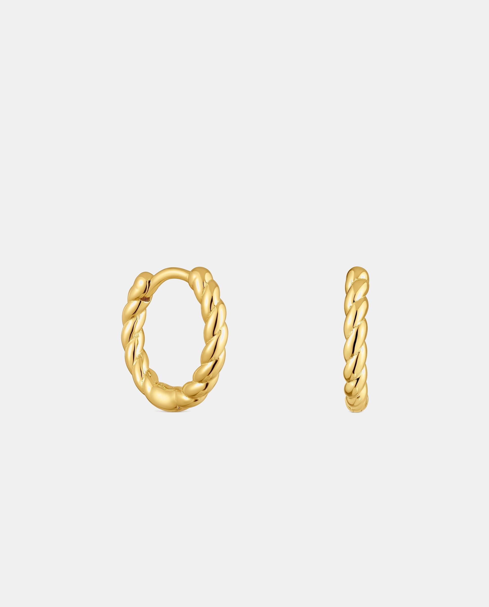 Brincos de Argola Basics Curto Entrançado Banhado a Ouro 18 Kt Sobre Prata Dourado-1