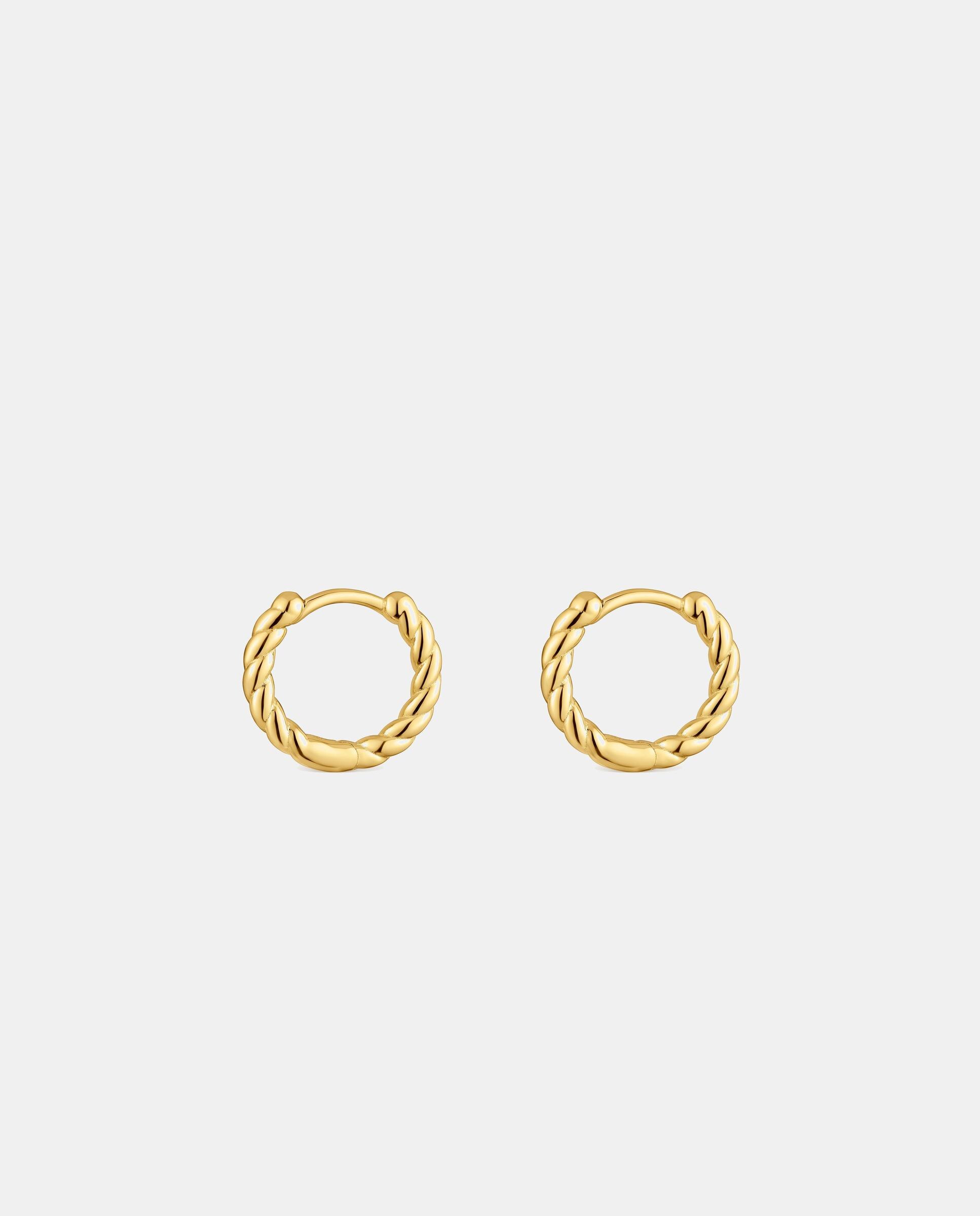 Brincos de Argola Basics Curto Entrançado Banhado a Ouro 18 Kt Sobre Prata Dourado-2