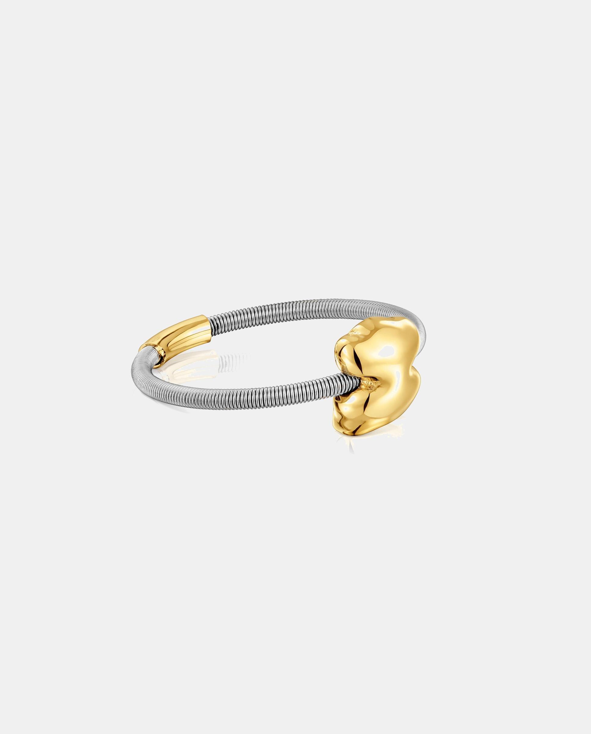 Anel Mesh Tube com Urso Pequeno de Ouro e Aço Bicolor-2