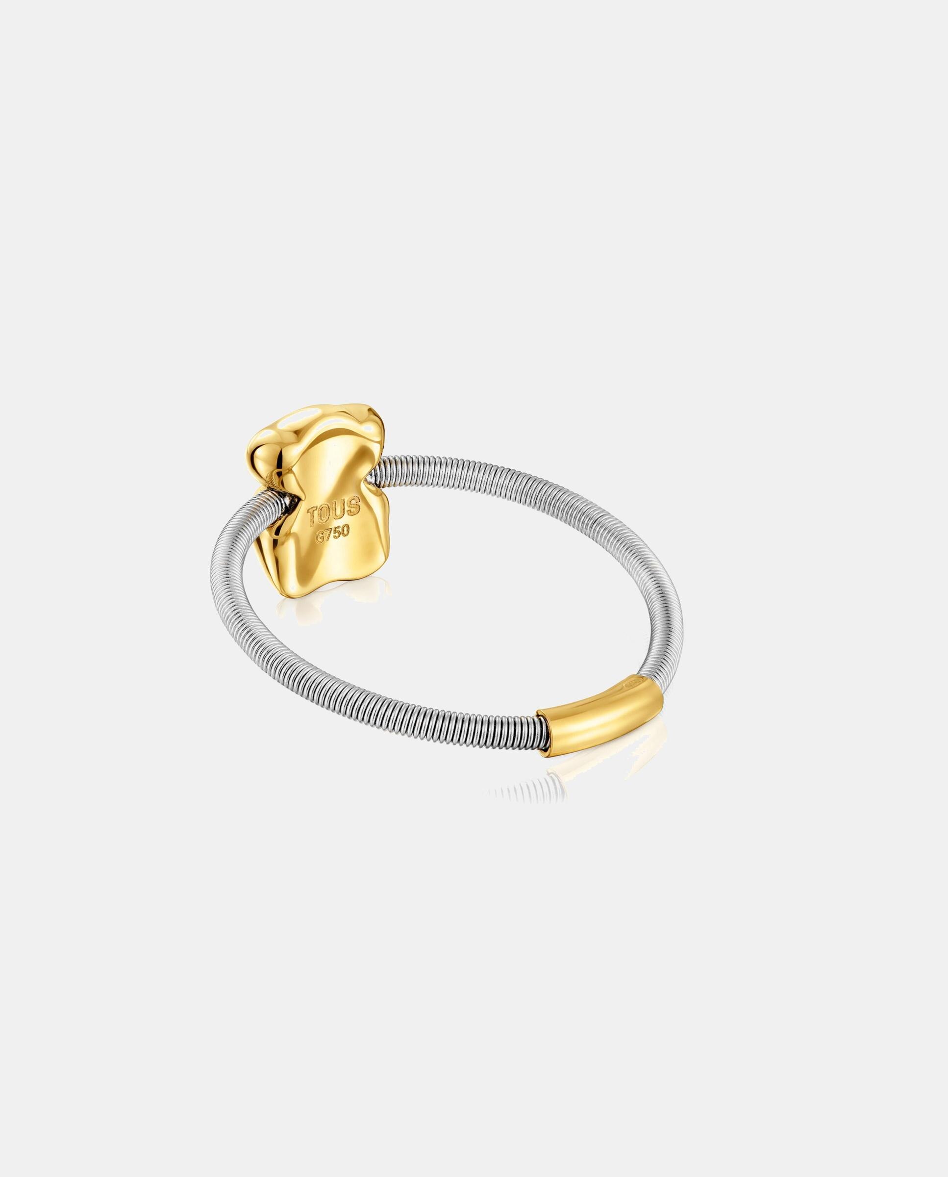 Anel Mesh Tube com Urso Pequeno de Ouro e Aço Bicolor-3