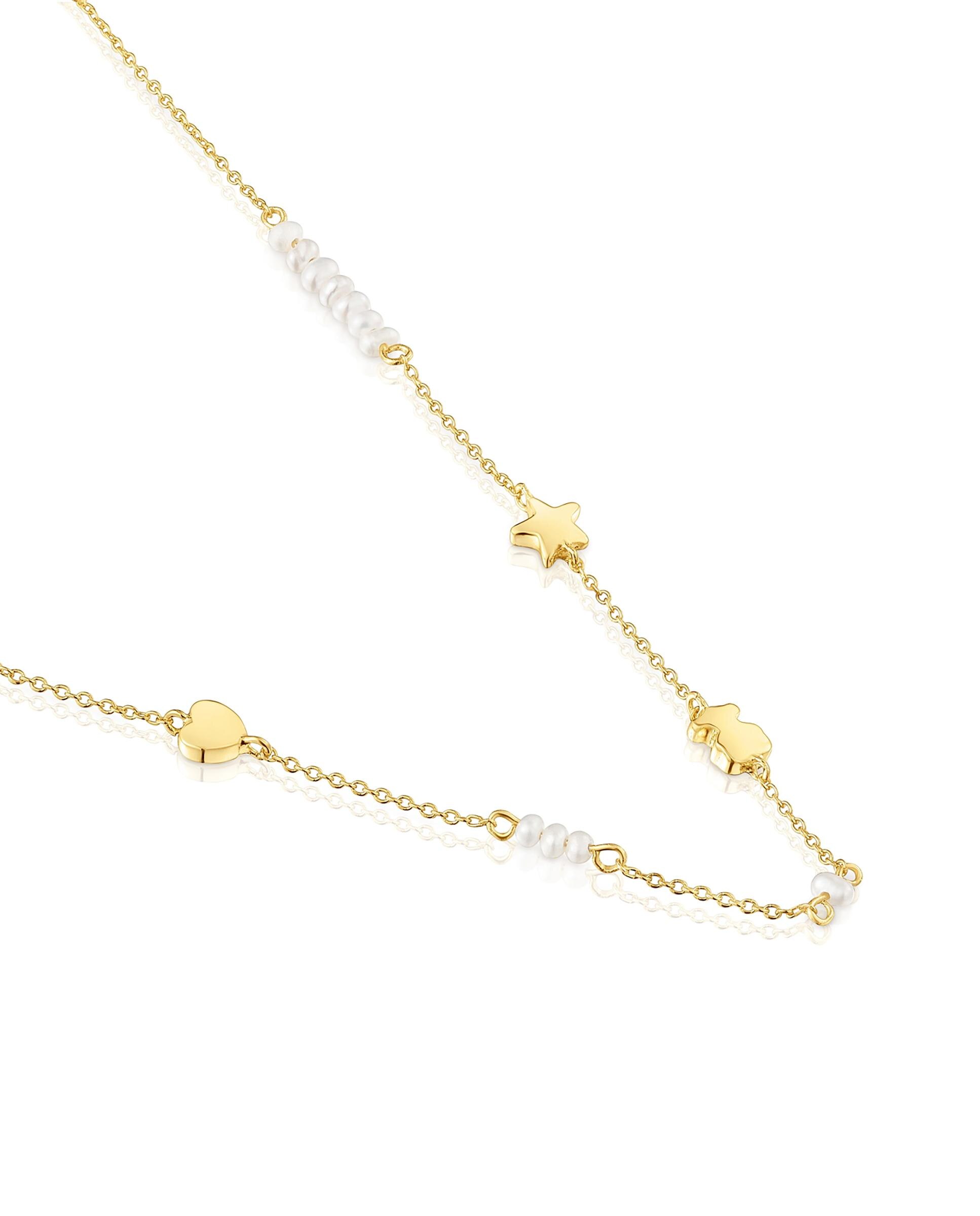 Colar Sweet Dolls de Ouro com Motivos e Pérolas Branco-2