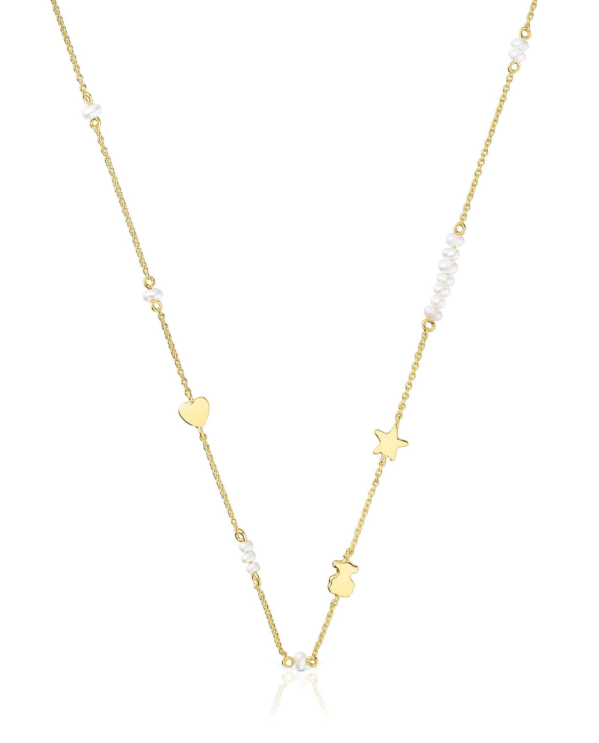 Colar Sweet Dolls de Ouro com Motivos e Pérolas Branco-5