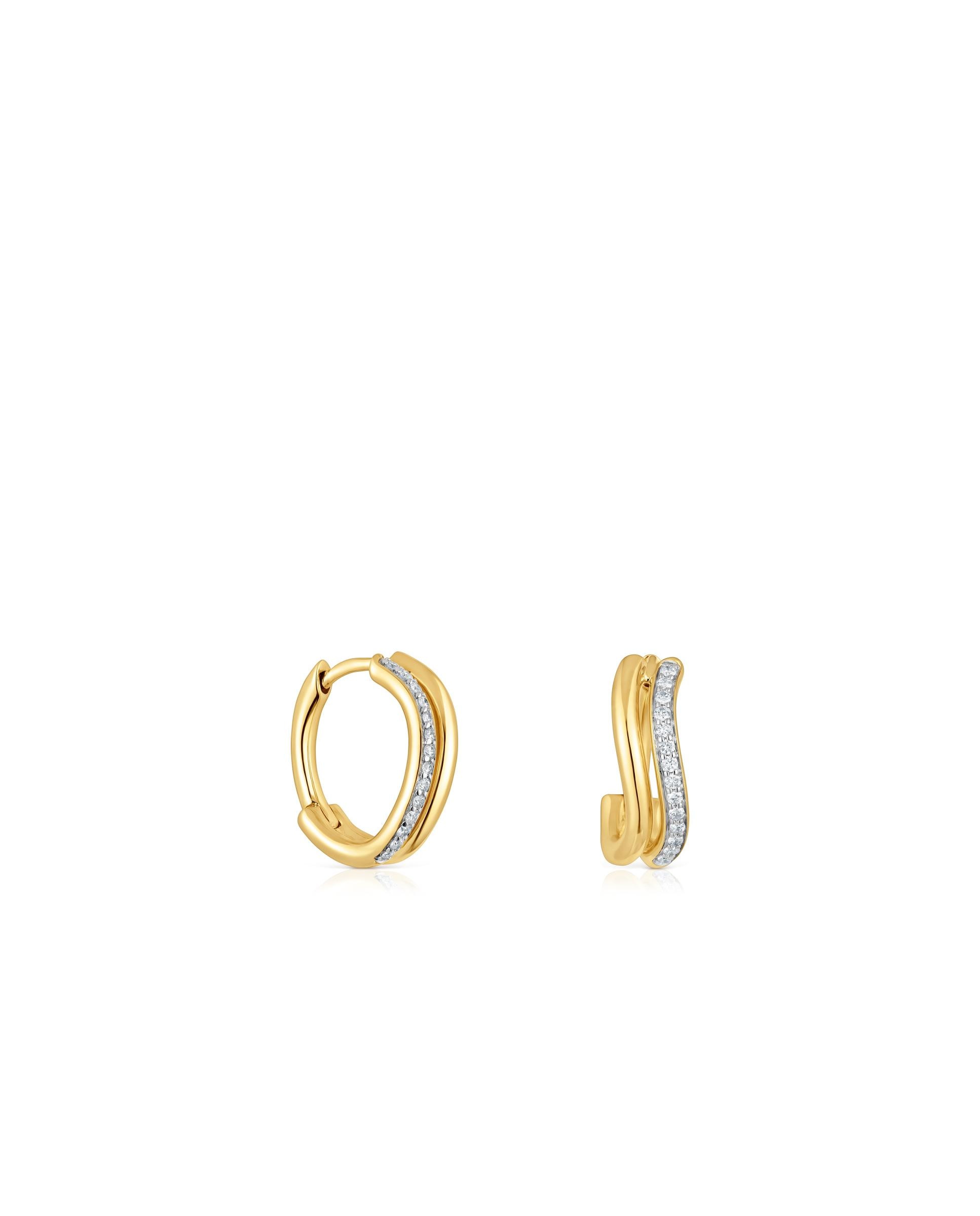 Brincos de Argola New Hav Duplo de Ouro com Diamantes Branco-1