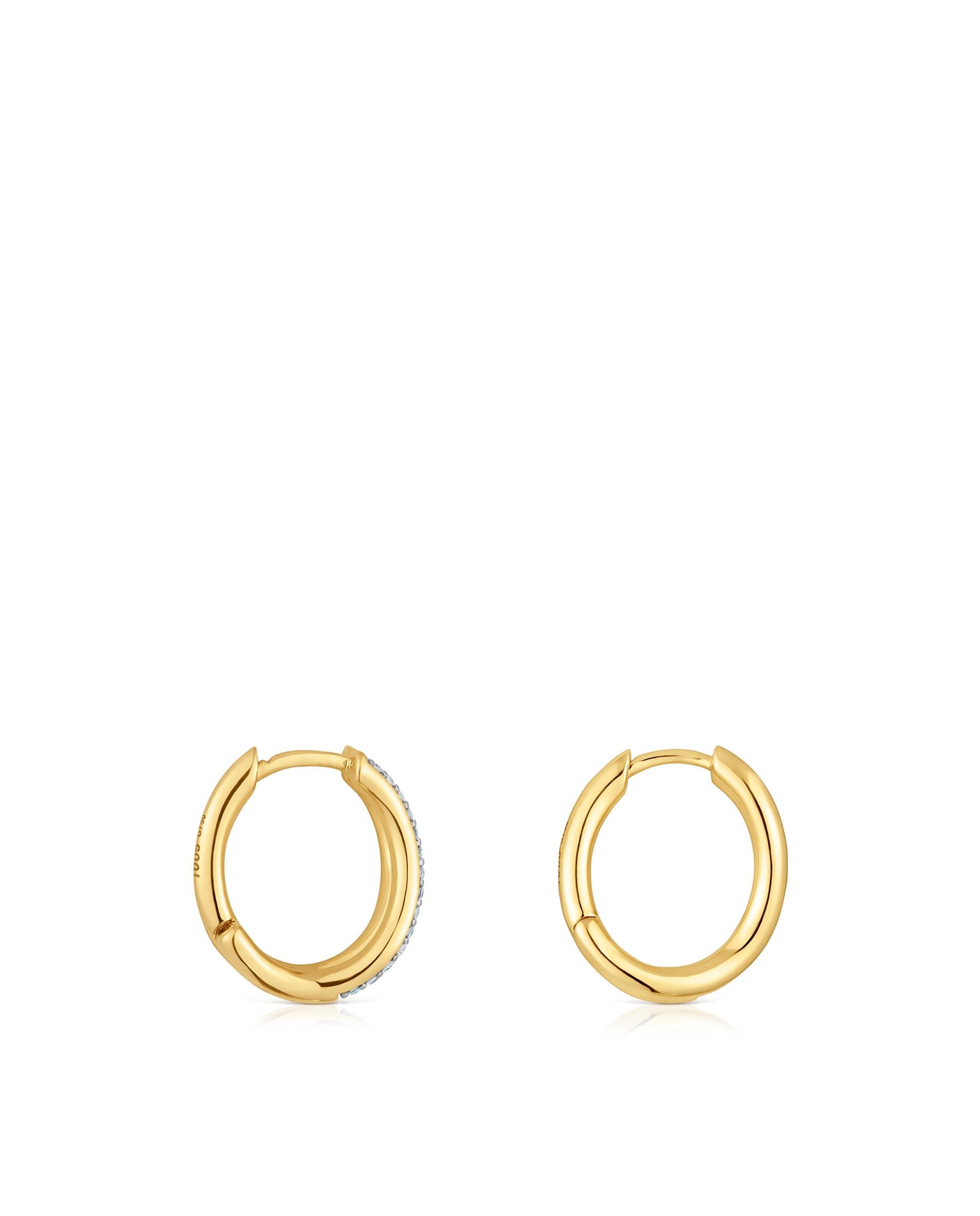Brincos de Argola New Hav Duplo de Ouro com Diamantes Branco-2