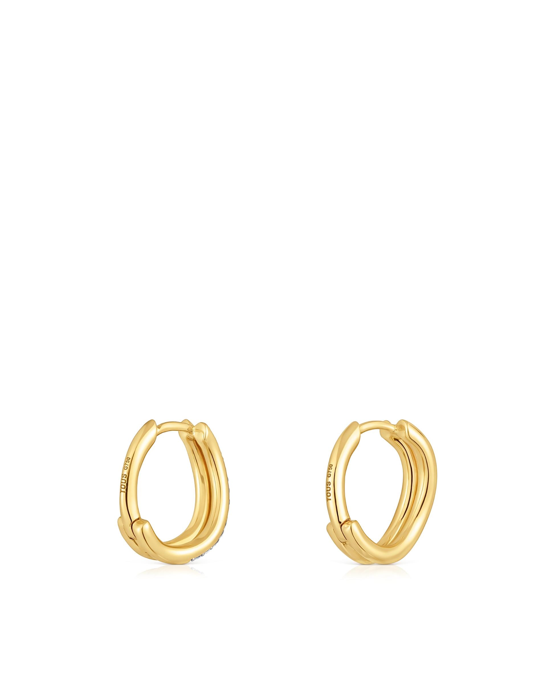 Brincos de Argola New Hav Duplo de Ouro com Diamantes Branco-3
