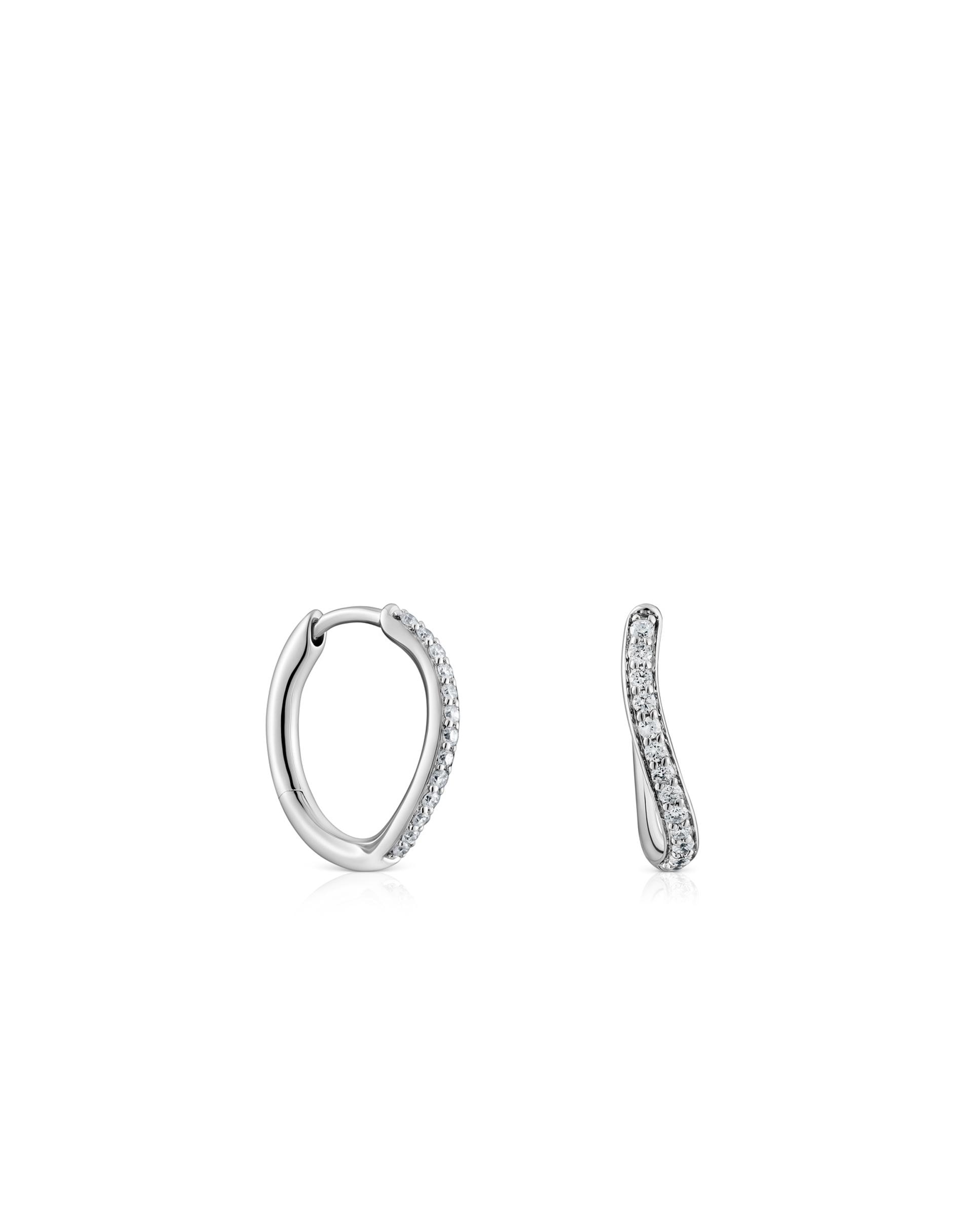 Brincos de Argola New Hav Argola de Ouro Branco com Diamantes Branco-1