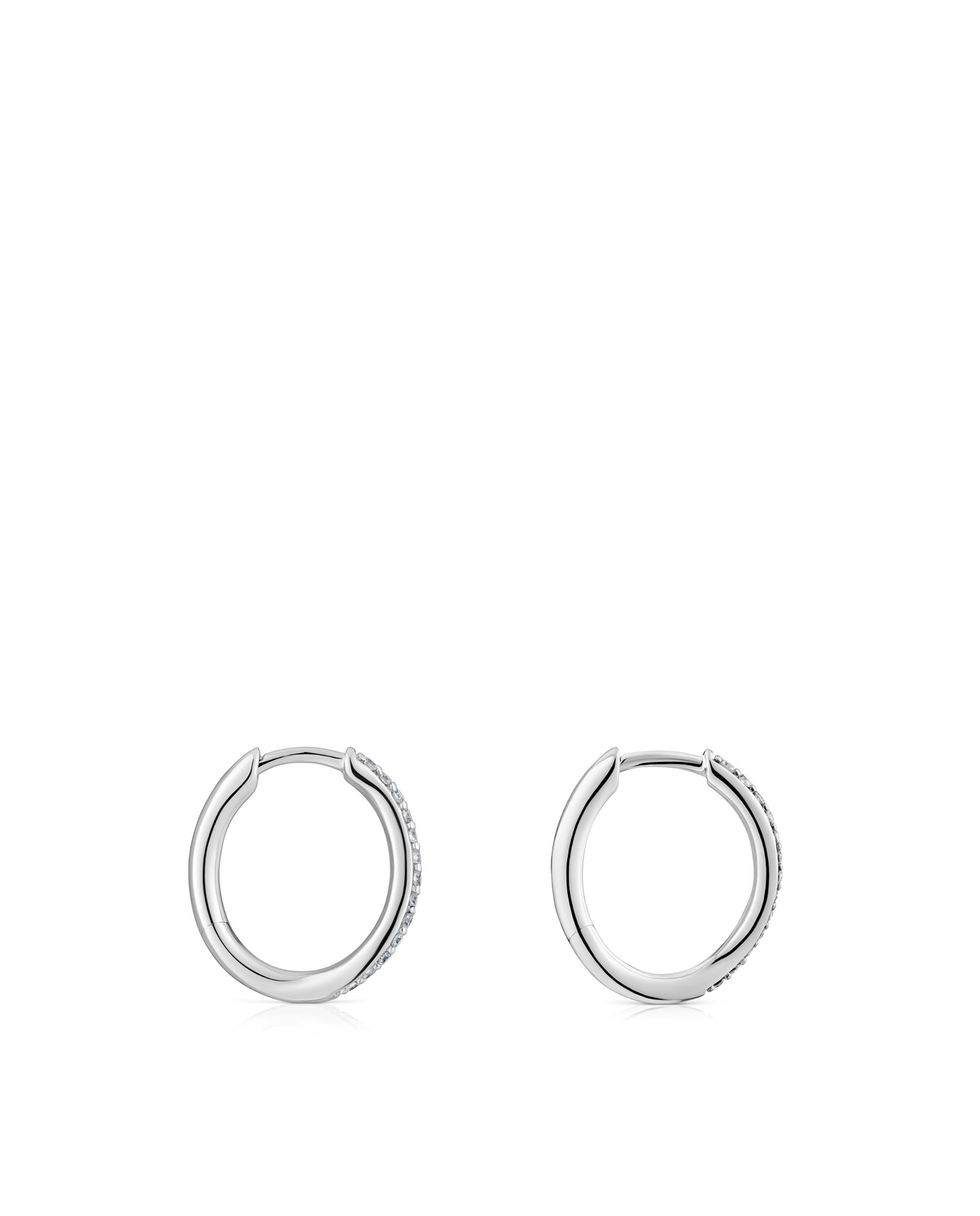 Brincos de Argola New Hav Argola de Ouro Branco com Diamantes Branco-2