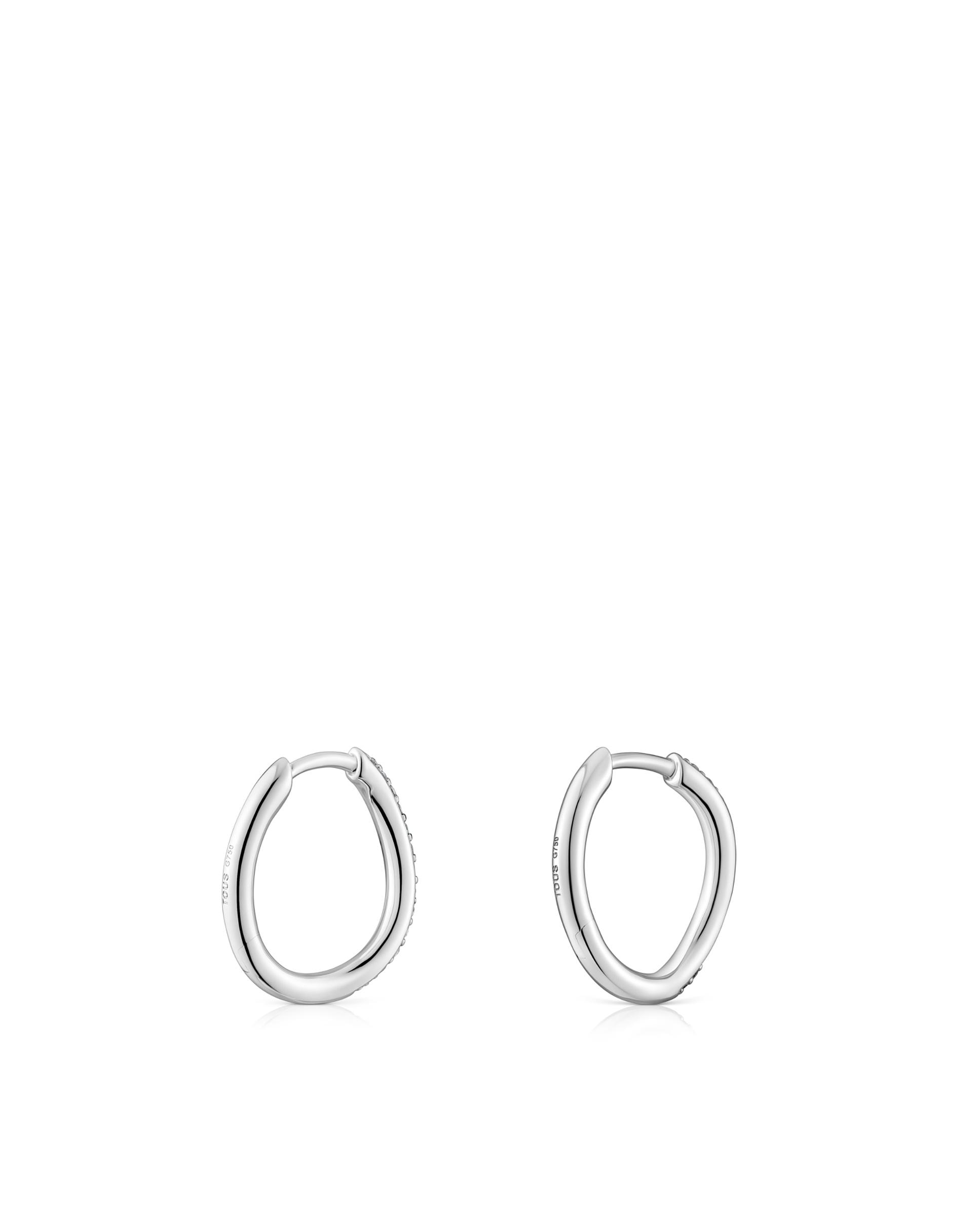 Brincos de Argola New Hav Argola de Ouro Branco com Diamantes Branco-3