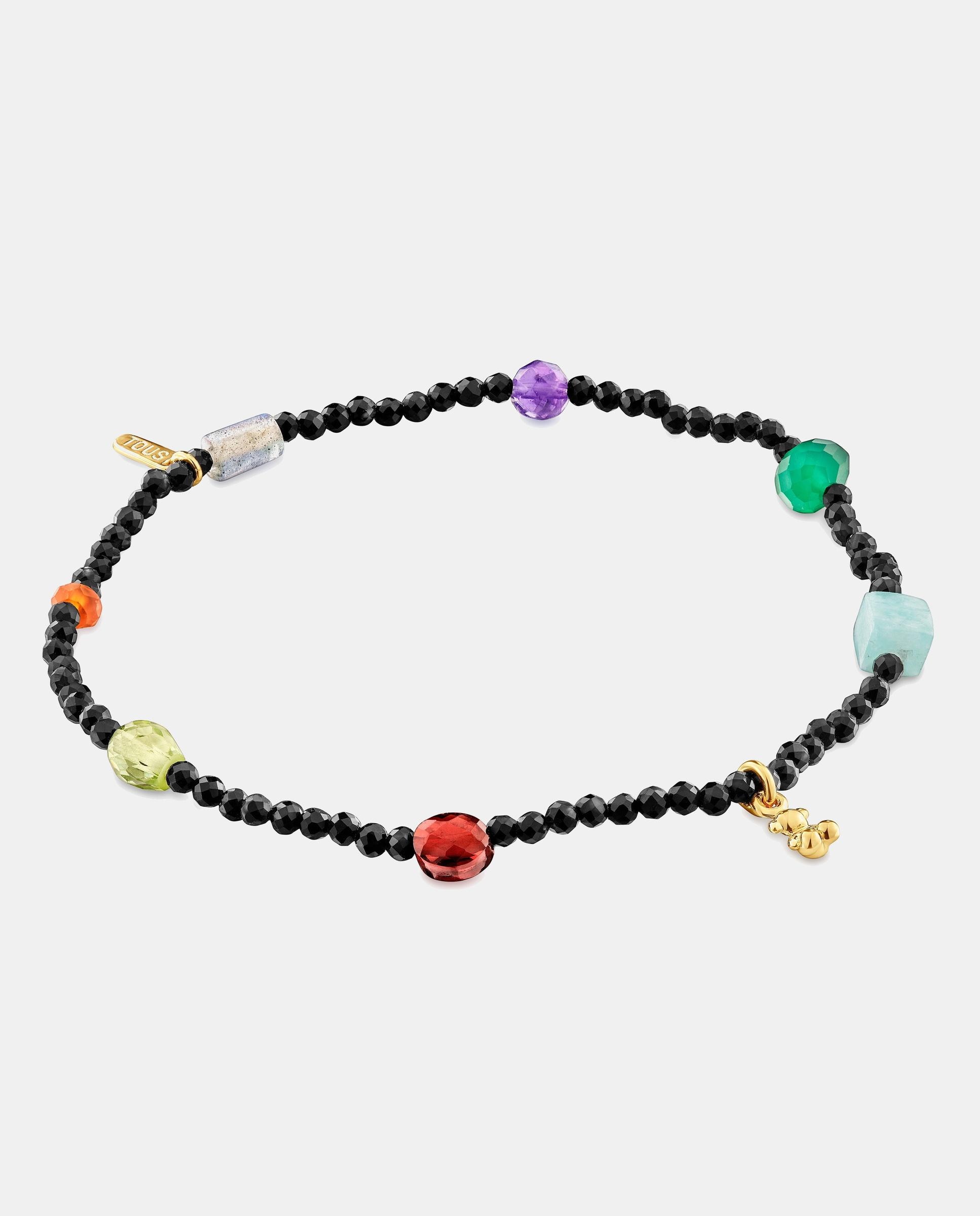 Imagem 0 de Pulseira Elástica com Banho de Ouro 18 Kt Sobre Prata, Ônix, Gemas Bold Bear