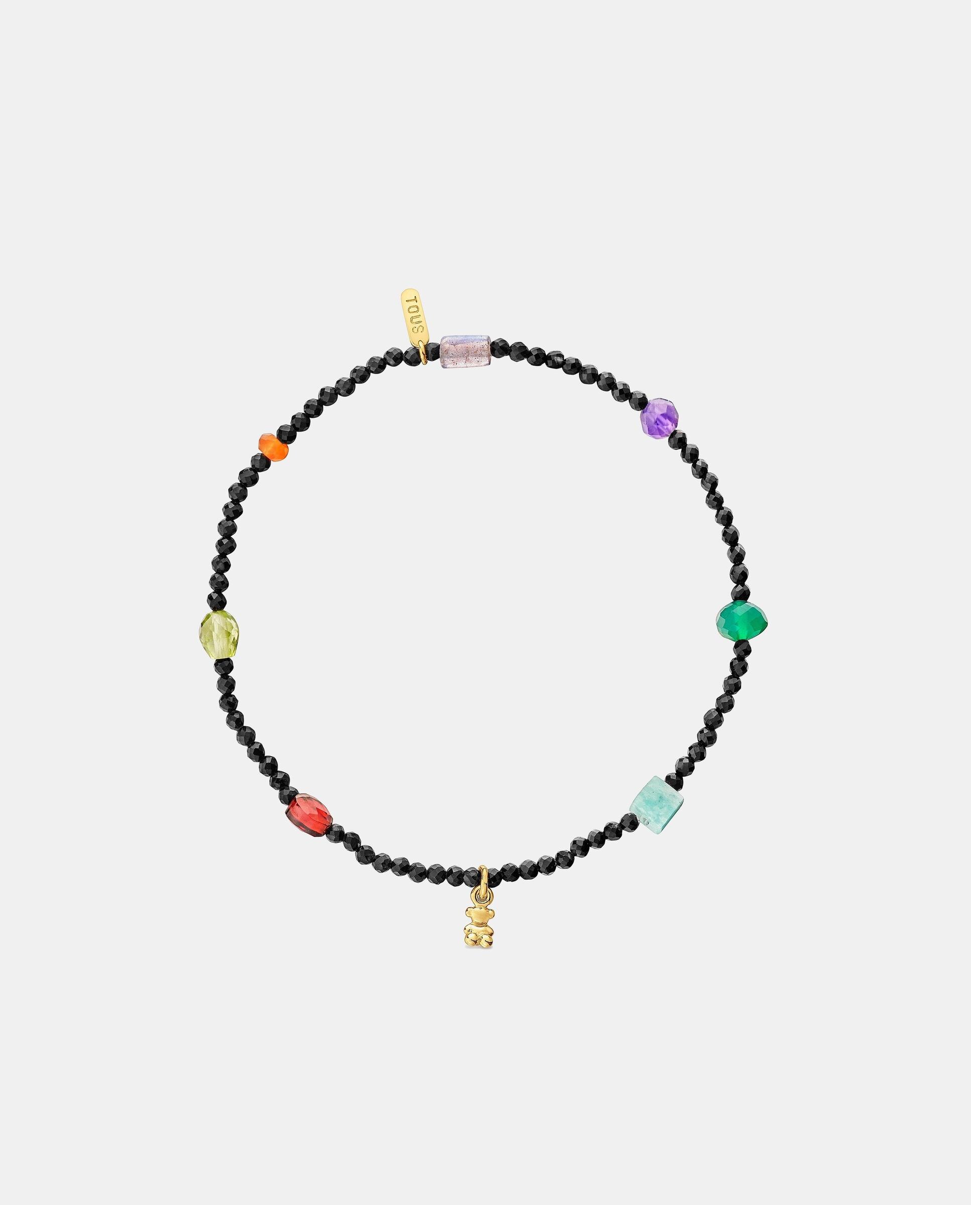 Pulseira Elástica com Banho de Ouro 18 Kt Sobre Prata, Ônix, Gemas Bold Bear Multicolor-2